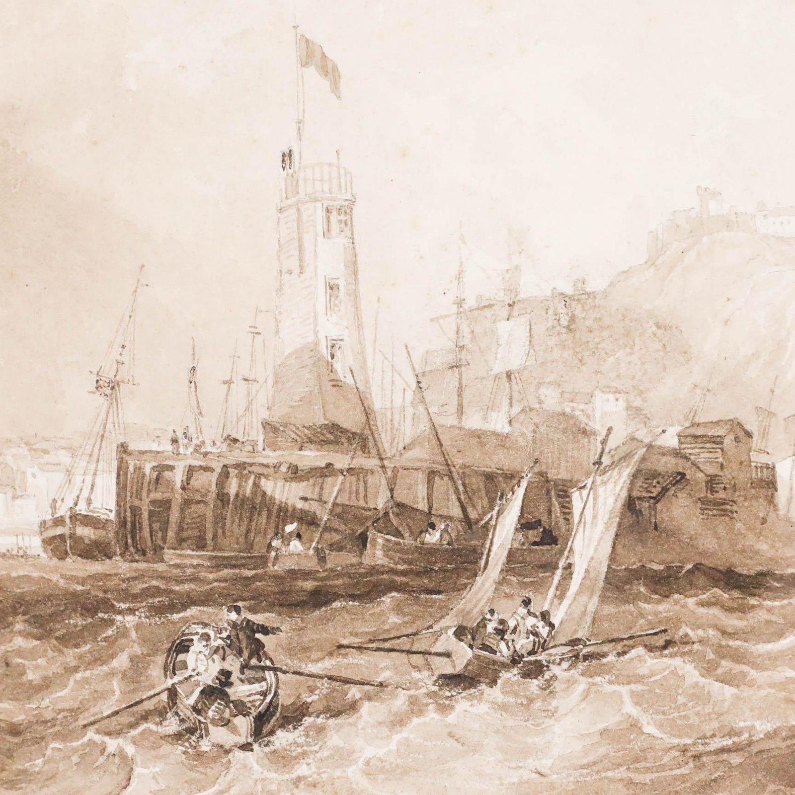 Attrib. Charles Bentley (1806  1854) Watercolour, Choppy Waters photo Art