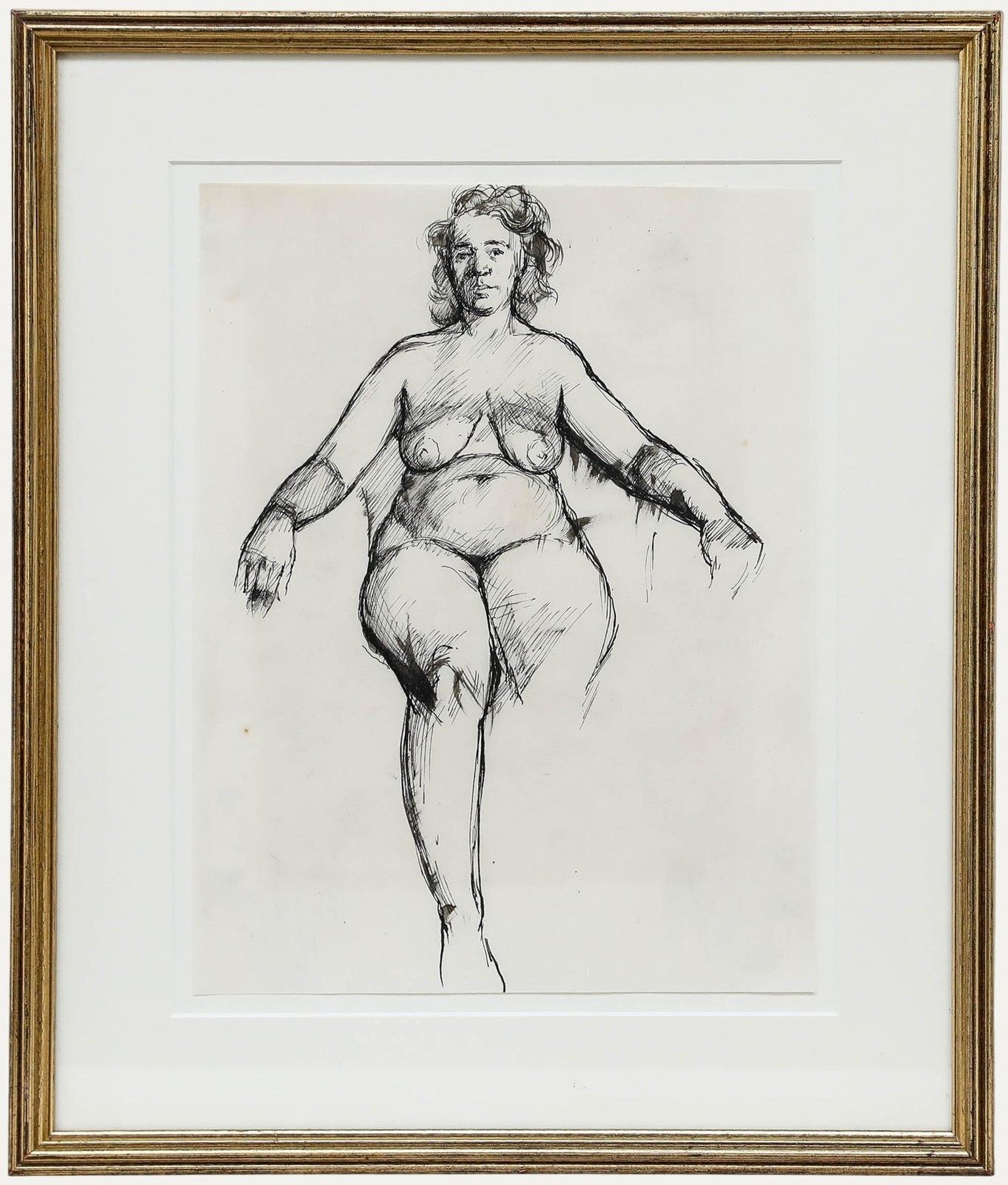 Peter Collins Arca 20th Century Pen And Ink Drawing, Monochromatic Nude