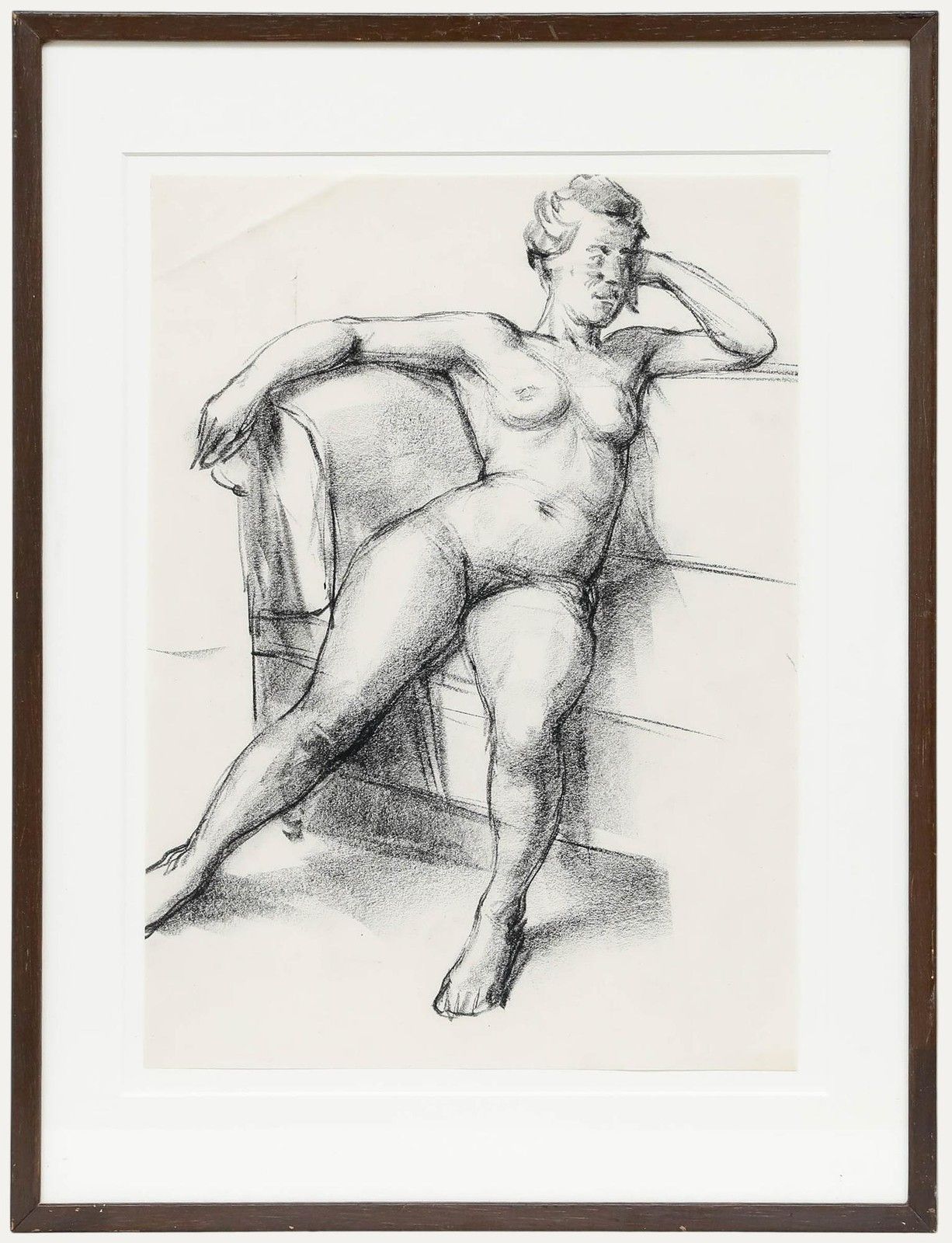 Peter Collins Arca 20th Century Charcoal Drawing, Nude On Sofa