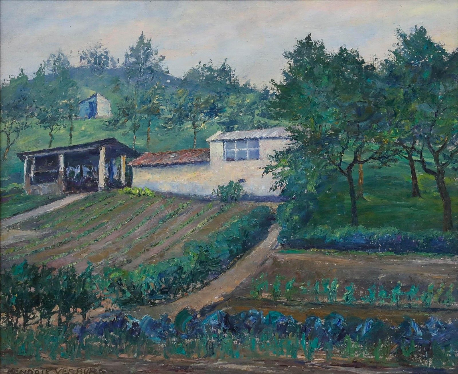 Hendrik Verburg (1895 1973) Mid 20th Century Oil, The Vegetable Garden photo furniture
