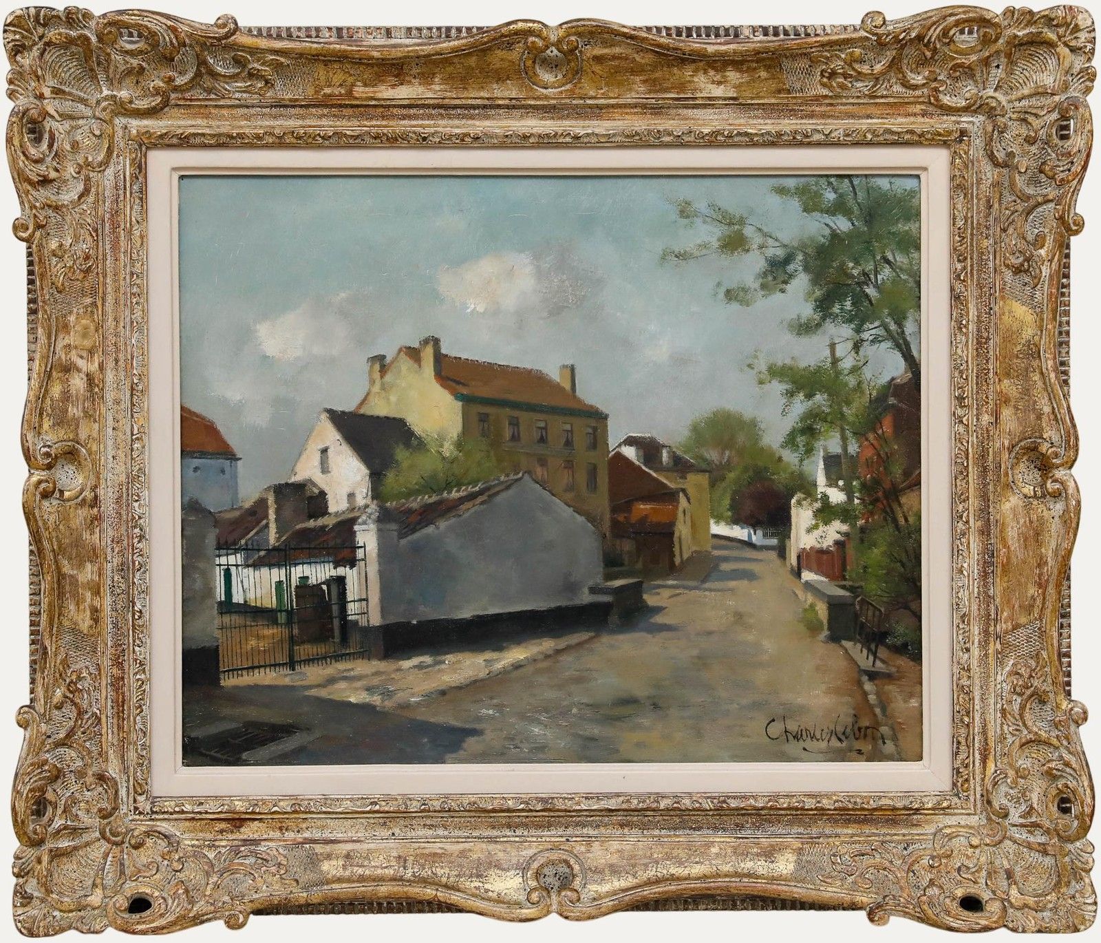 Charles Lebon (1906 1957) Mid 20th Century Oil, Belgian Street Scene