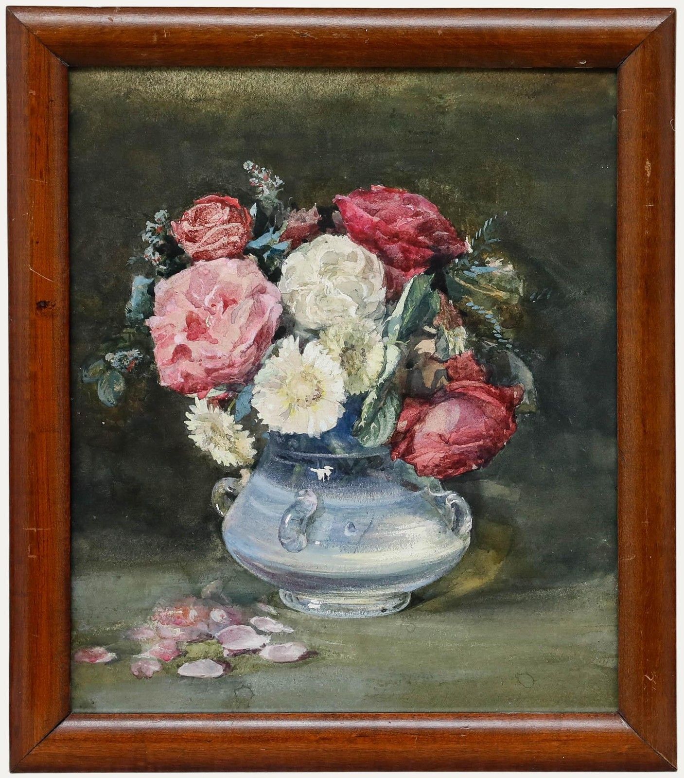 Framed Early 20th Century Watercolour Still Life With Roses