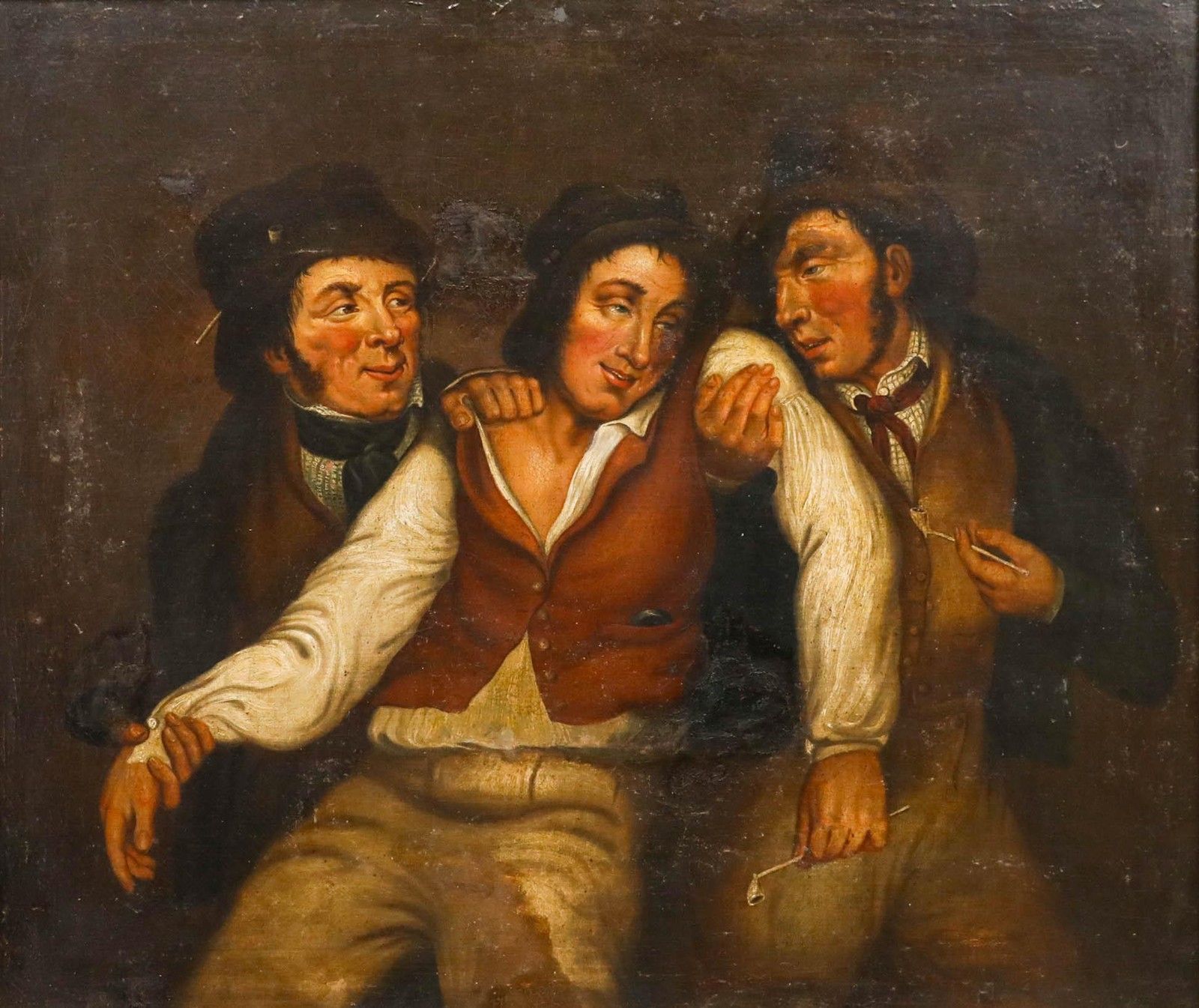 Flemish School 18th Century Oil Three Merry Gentlemen photo furniture