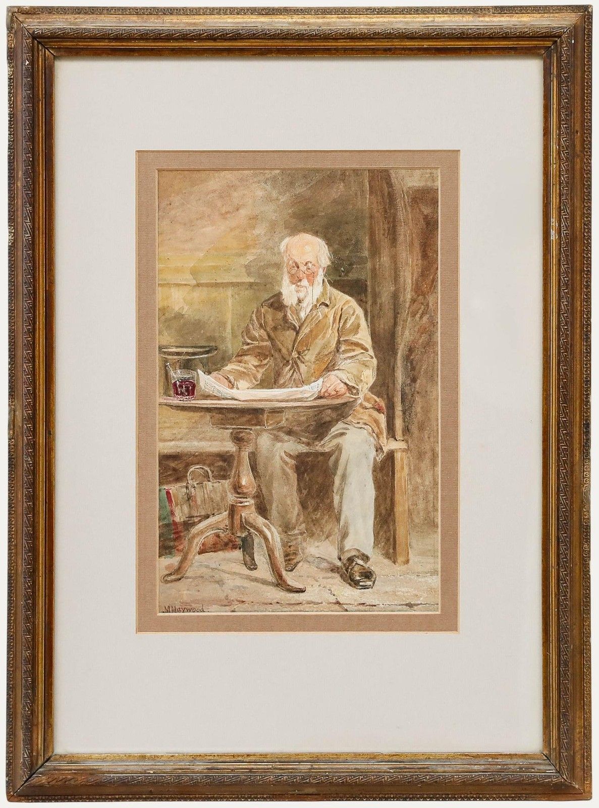 M. Haywood Framed Late 19th Century Watercolour, Reading The Morning Paper