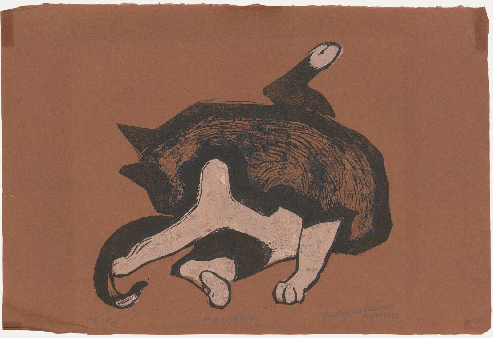 Percy Drake Brookshaw (1907 1993) 1971 Woodcut, Nine Lives 12