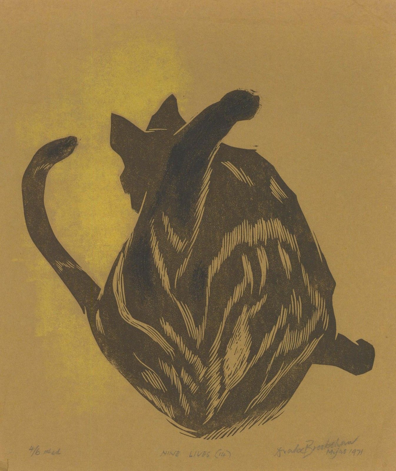 Percy Drake Brookshaw (1907 1993) 1971 Woodcut, Nine Lives 14 photo furniture