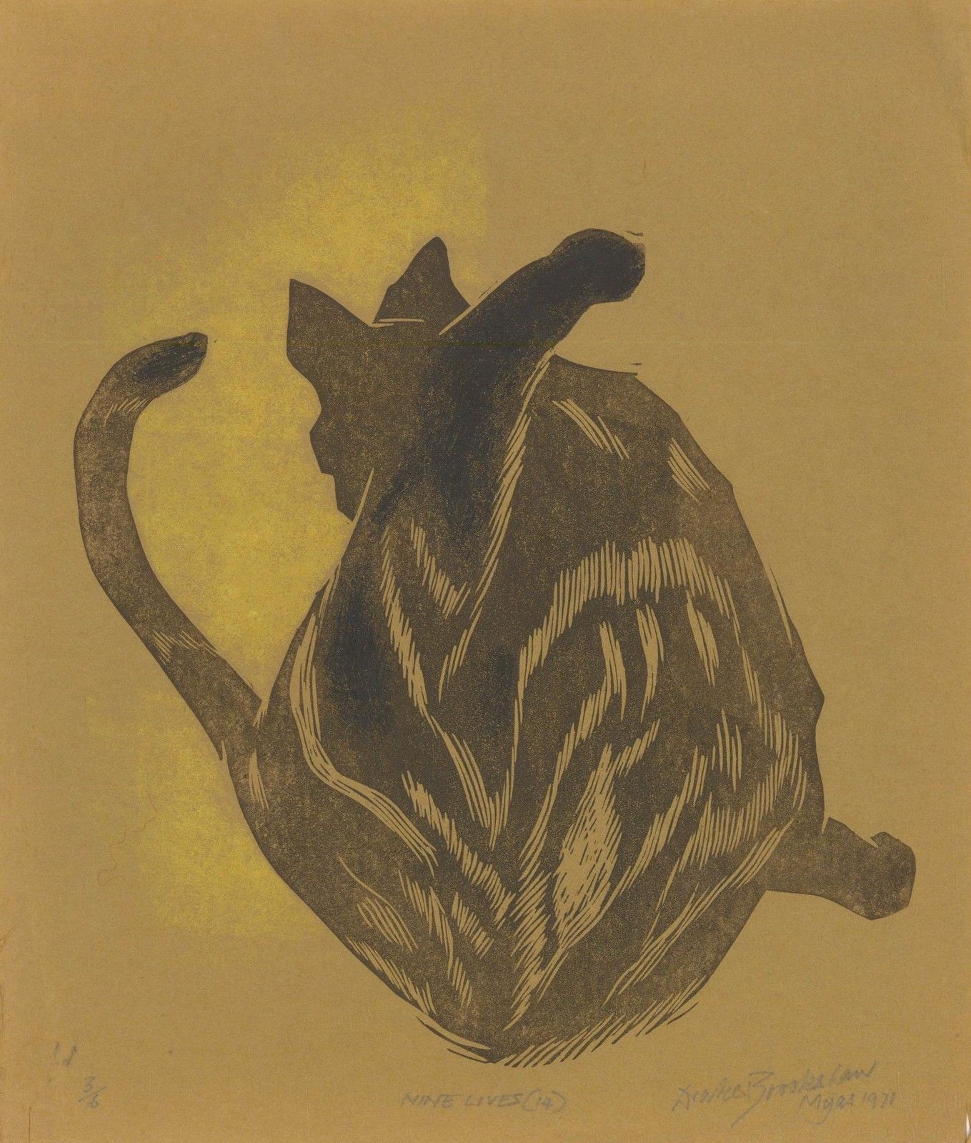 Percy Drake Brookshaw (1907 1993) 1971 Woodcut, Nine Lives 14 photo furniture