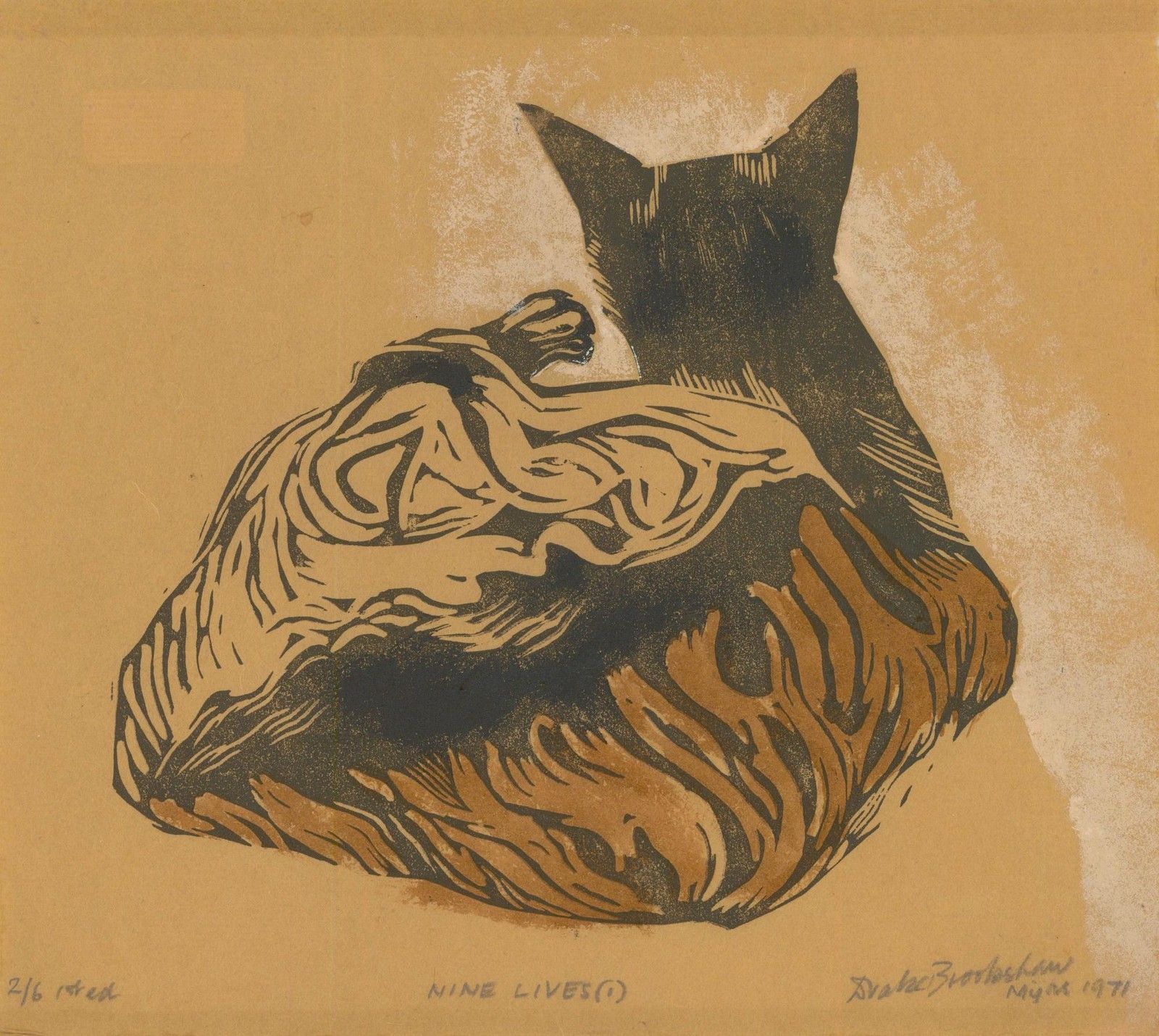 Percy Drake Brookshaw (1907 1993) 1971 Woodcut, Nine Lives I photo furniture
