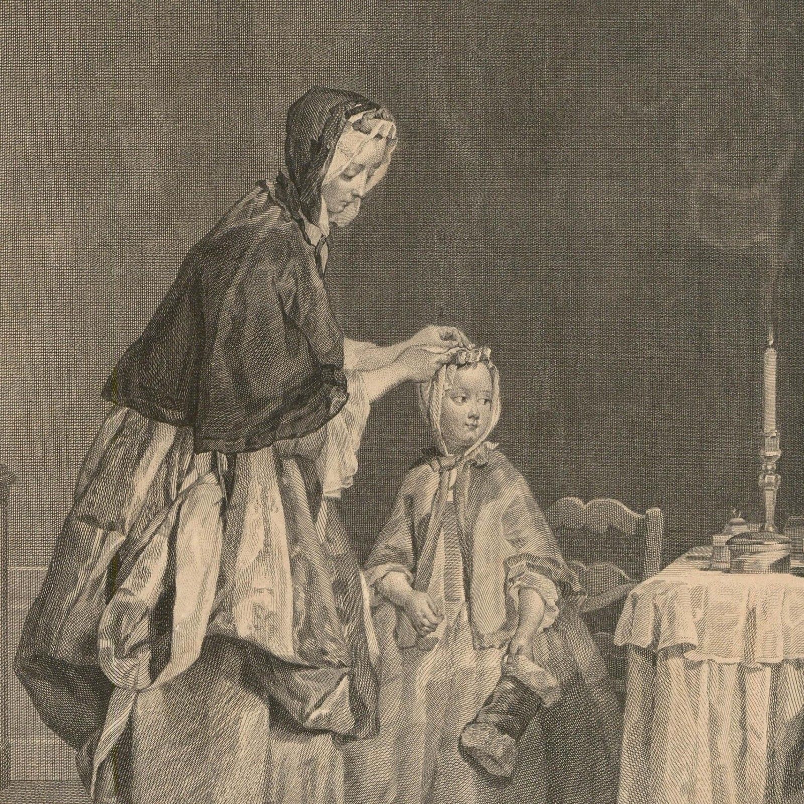Le Bas (1707 1782) After Chardin Engraving, Le Neglige Ou Toilette Du Matin photo for sale