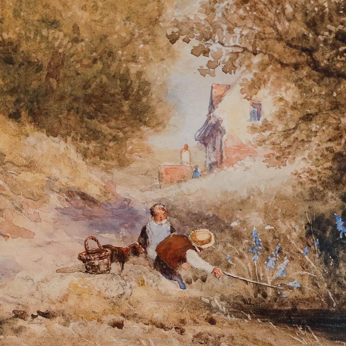 J.W. Allen (1803 1852) 1839 Watercolour, Children Playing On A Wooded Path photo Art