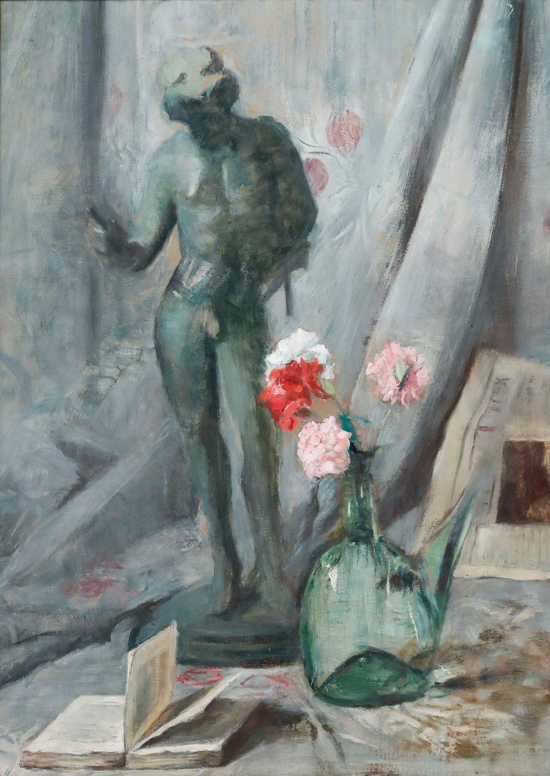 Cecile Hertz Eyrolles (1875 1974) Framed Oil, Narcissus & Carnations photo furniture