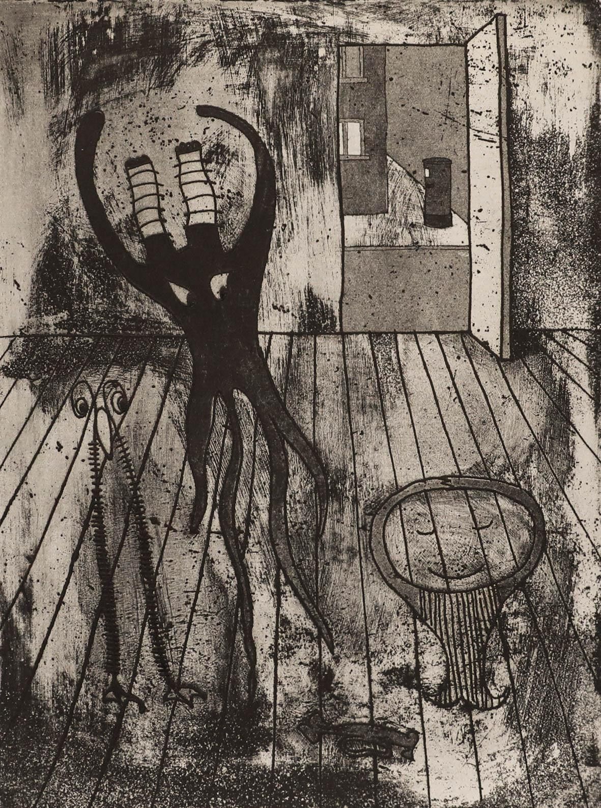 Jennifer Brown (1925 2008) 1987 Etching, Dancing Lesson photo furniture
