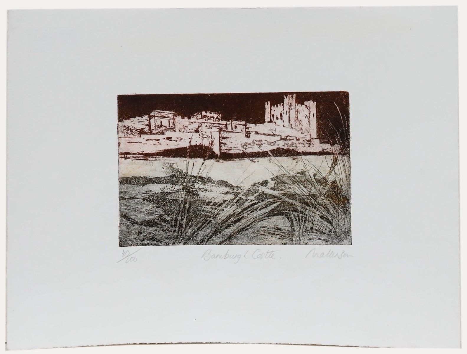 Pat Mallinson (1930 2008) 20th Century Etching, Bamburgh Castle