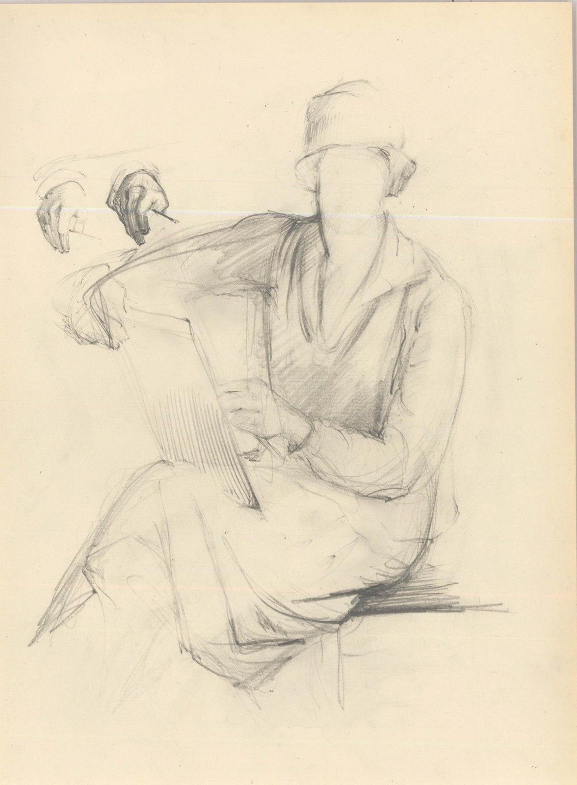 Attrib. John Cluysenaar (1899 1986) Graphite Drawing, Study Of An Artist photo furniture