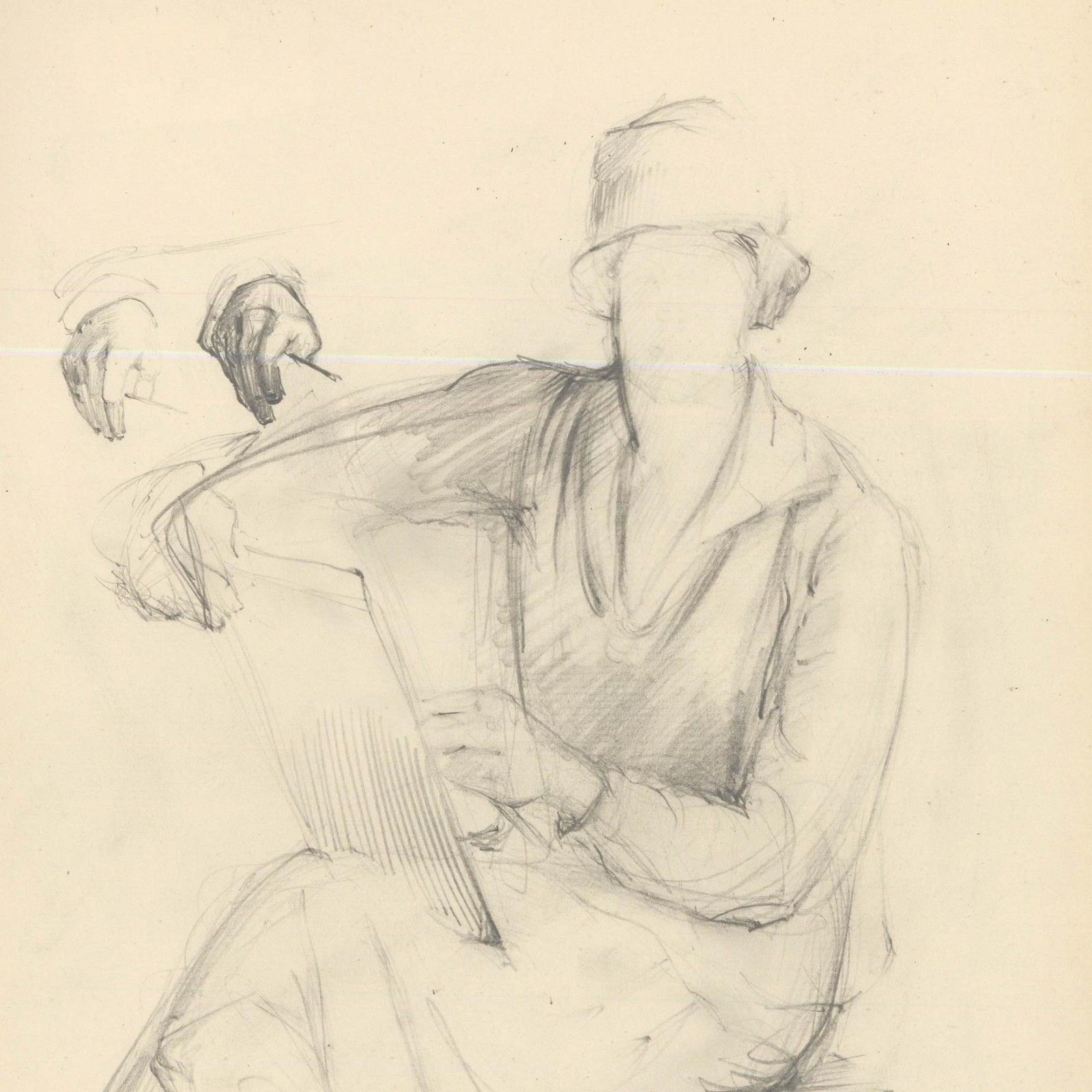 Attrib. John Cluysenaar (1899 1986) Graphite Drawing, Study Of An Artist photo 145.0