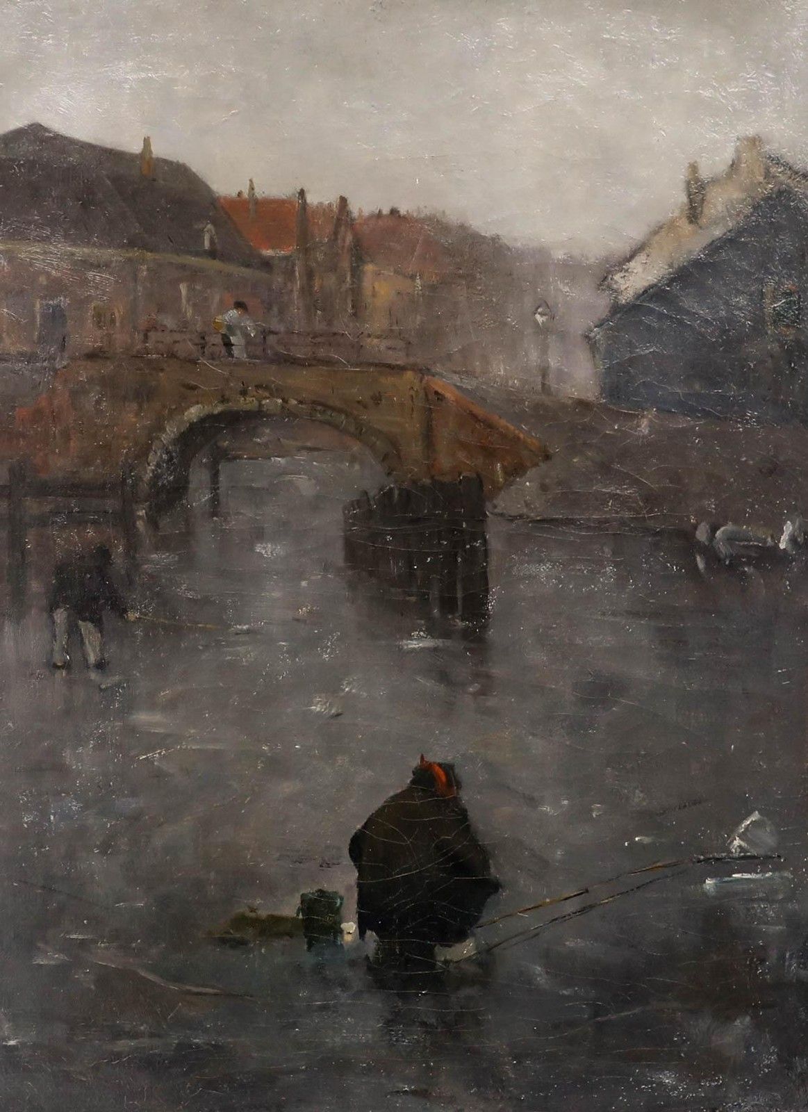 Gustave René Pierre (1875 1939) 20th Century Oil, A Fisherman In Bruges photo furniture