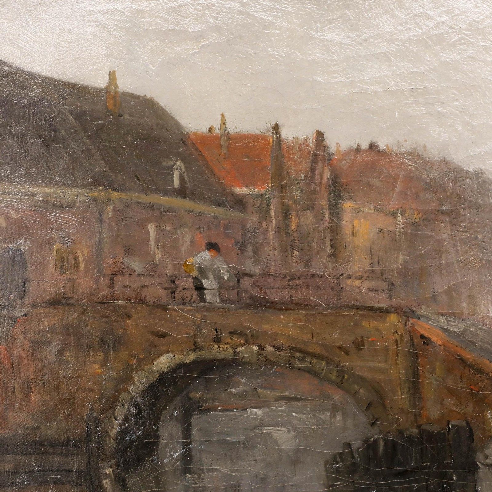 Gustave René Pierre (1875 1939) 20th Century Oil, A Fisherman In Bruges photo Art