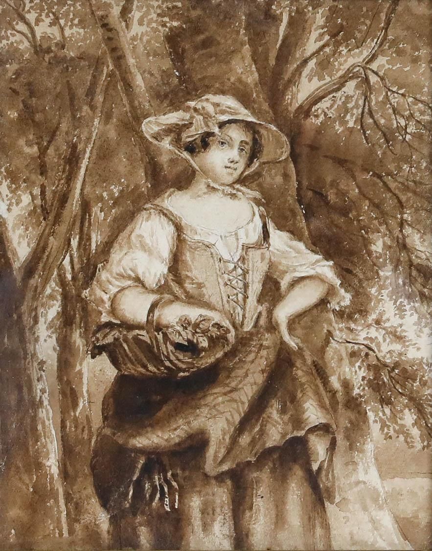 19th Century Watercolour The Flower Seller photo furniture
