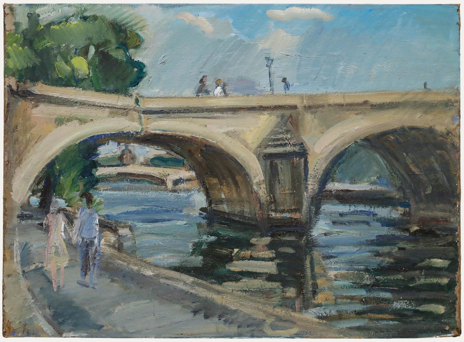 Pierre Gogios (B.1935) Mid 20th Century Oil, Waterfront Promenade