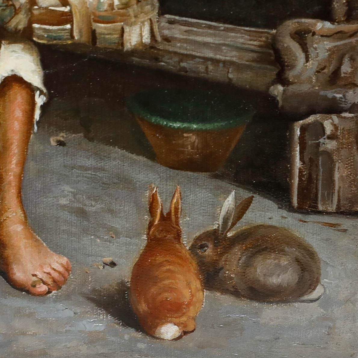 Italian School Early 20th Century Oil The Rabbit Catcher photo Art