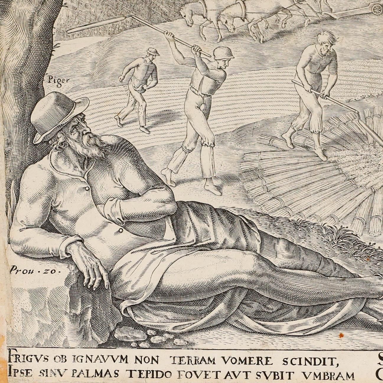 Philip Galle (1537 1612) 19th Century Engraving, The Idler Refuses To Work photo for sale