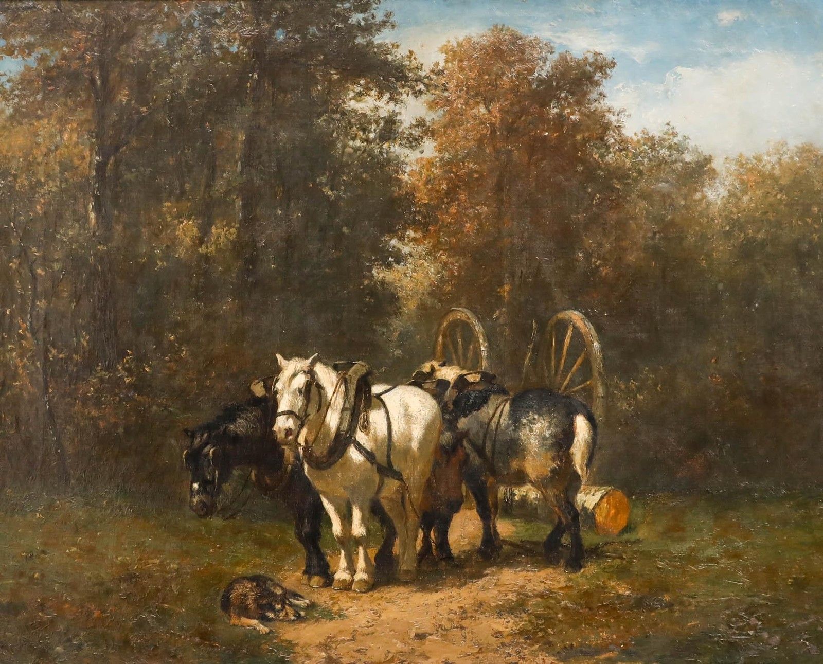 Edouard Woutermaertens (1819 1897) Framed Oil, Felling The Trees photo furniture