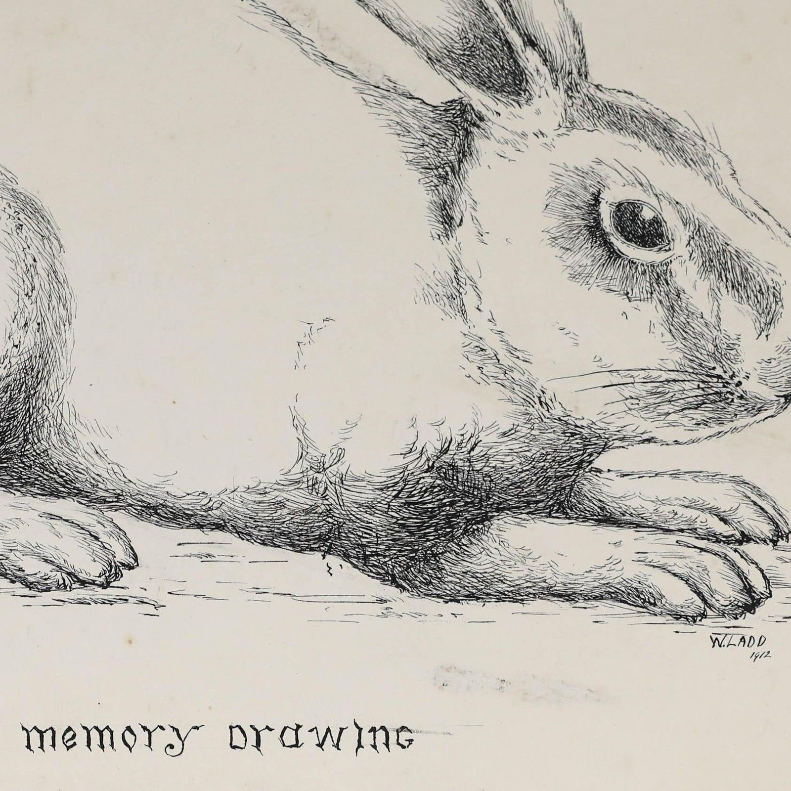 William Henry Ladd Early 20th Century Pen And Ink Drawing, Sketch Of A Rabbit photo Art