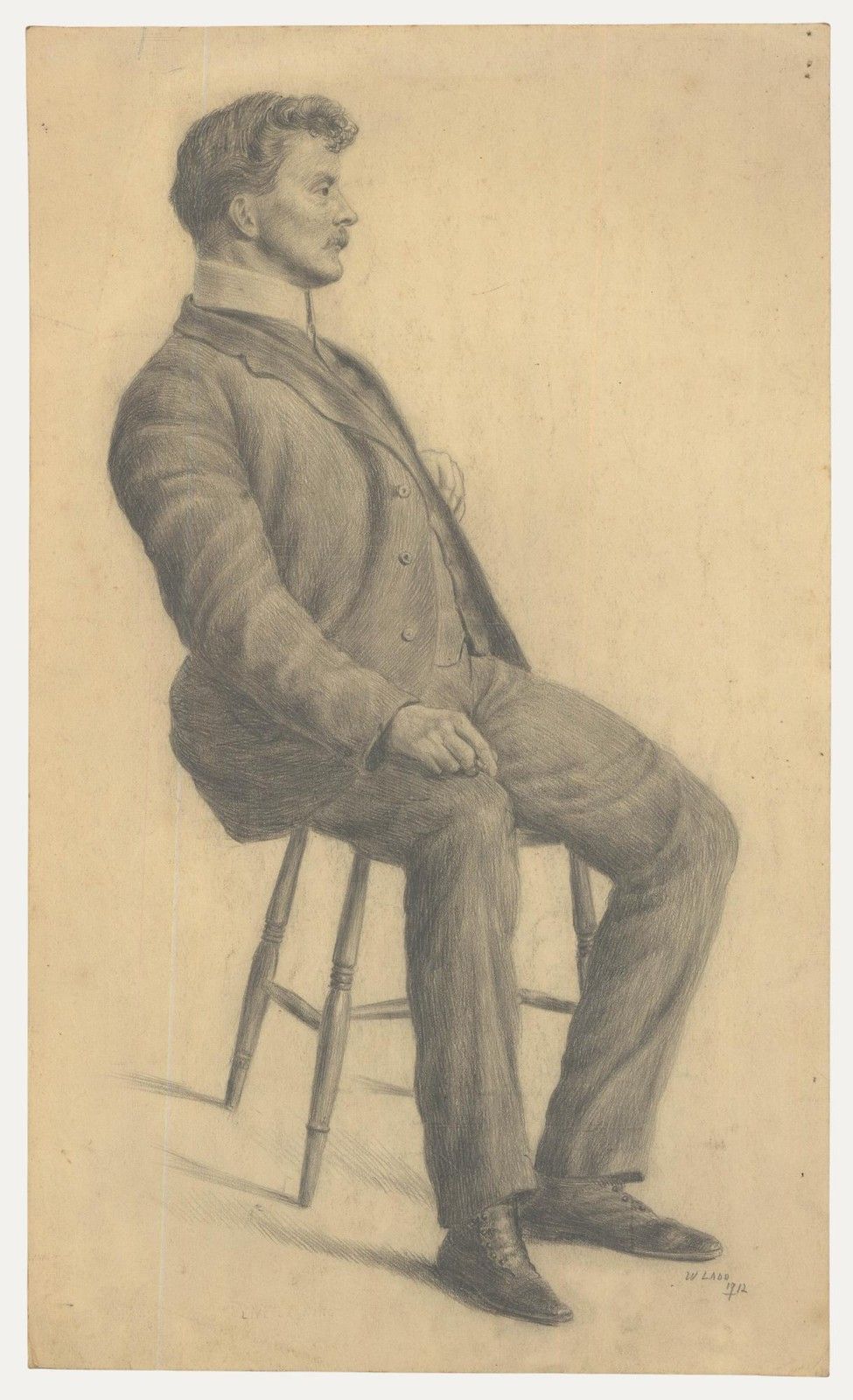 William Henry Ladd 20th Century Graphite Drawing, Man In A Suit