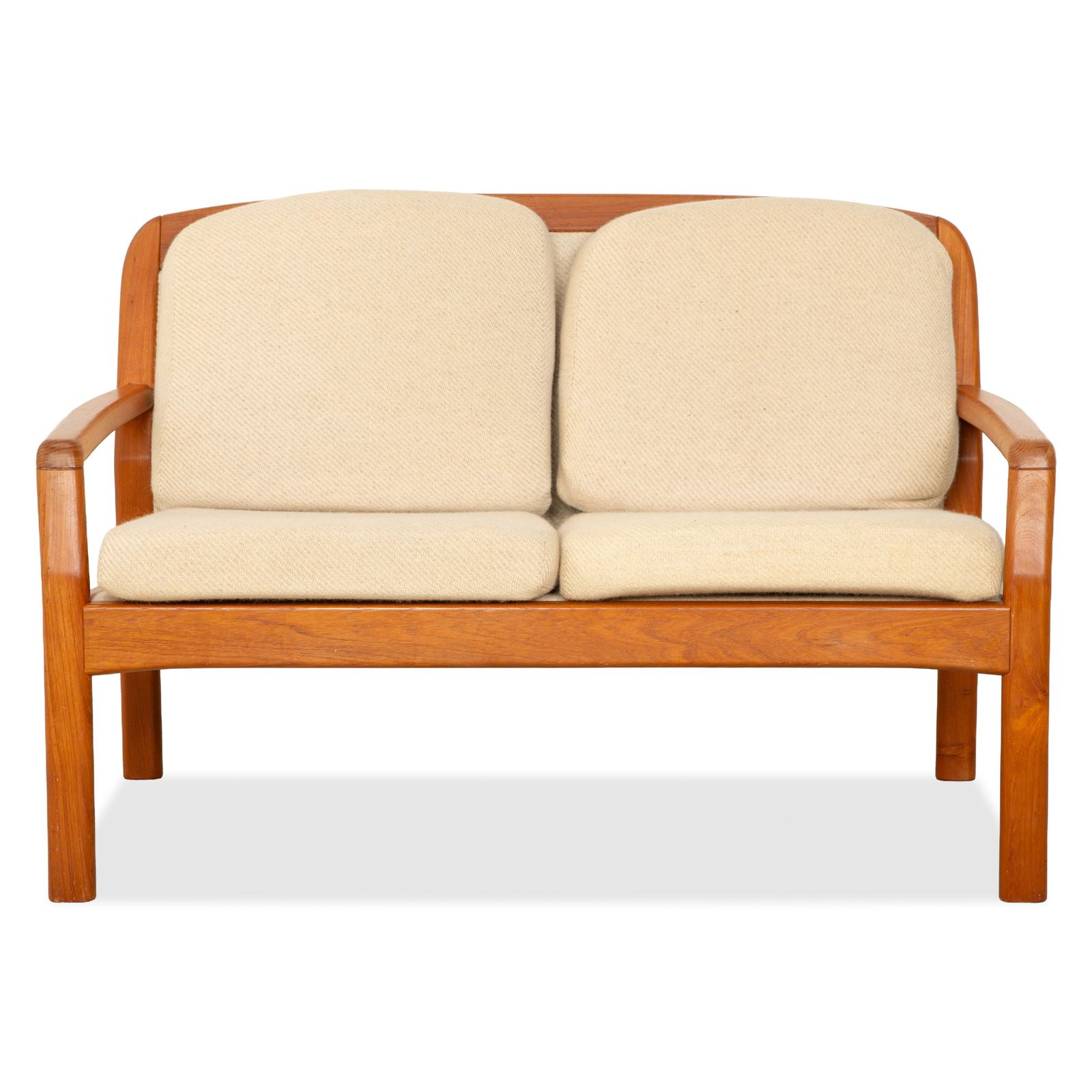 Canapé 2 places Dyrlund en bois et tissu, brun beige, mid-century