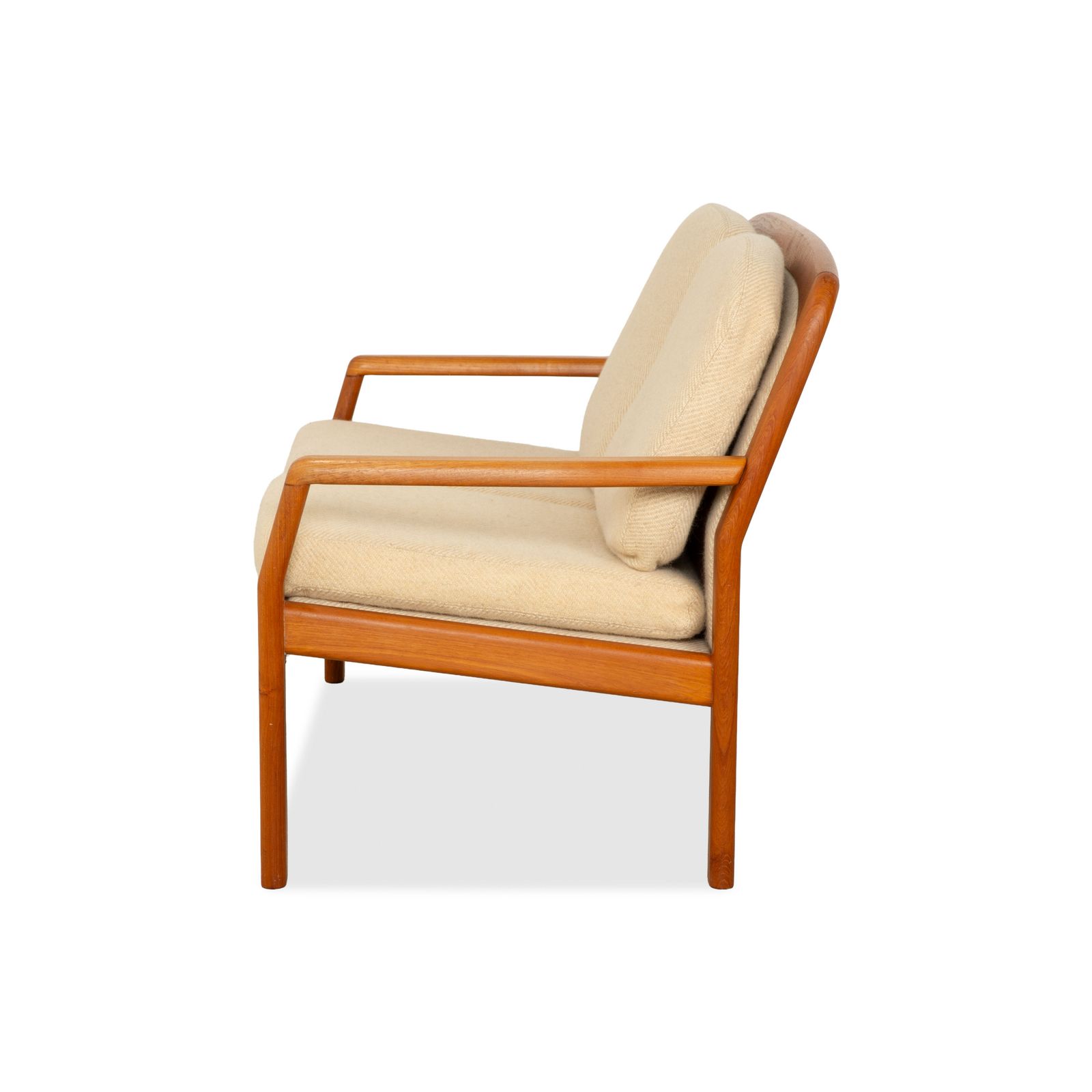 photo for sale Dyrlund Two Seater Wood Fabric Brown Beige Mid Century