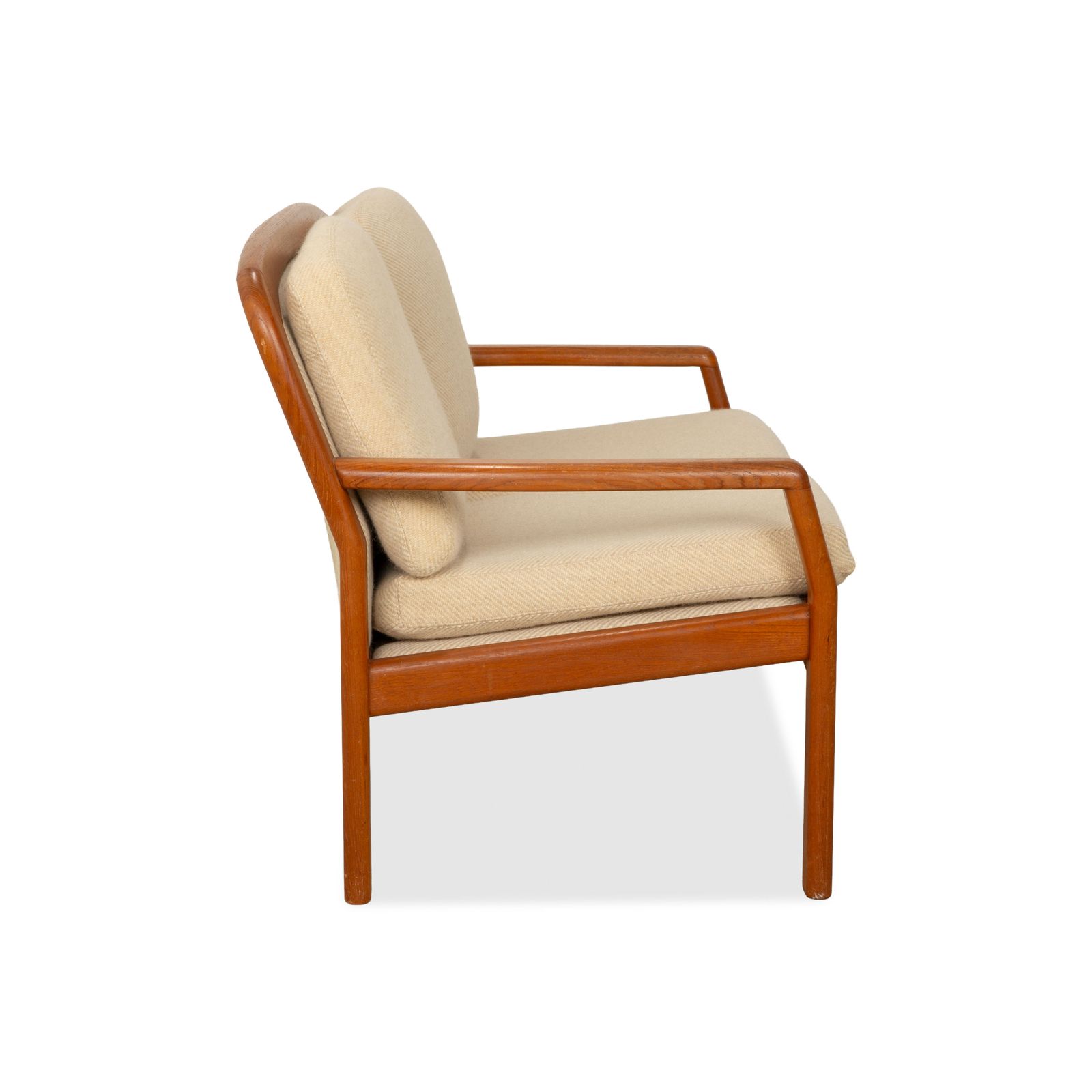 photo for sale Canapé 2 places Dyrlund en bois et tissu, brun beige, mid-century