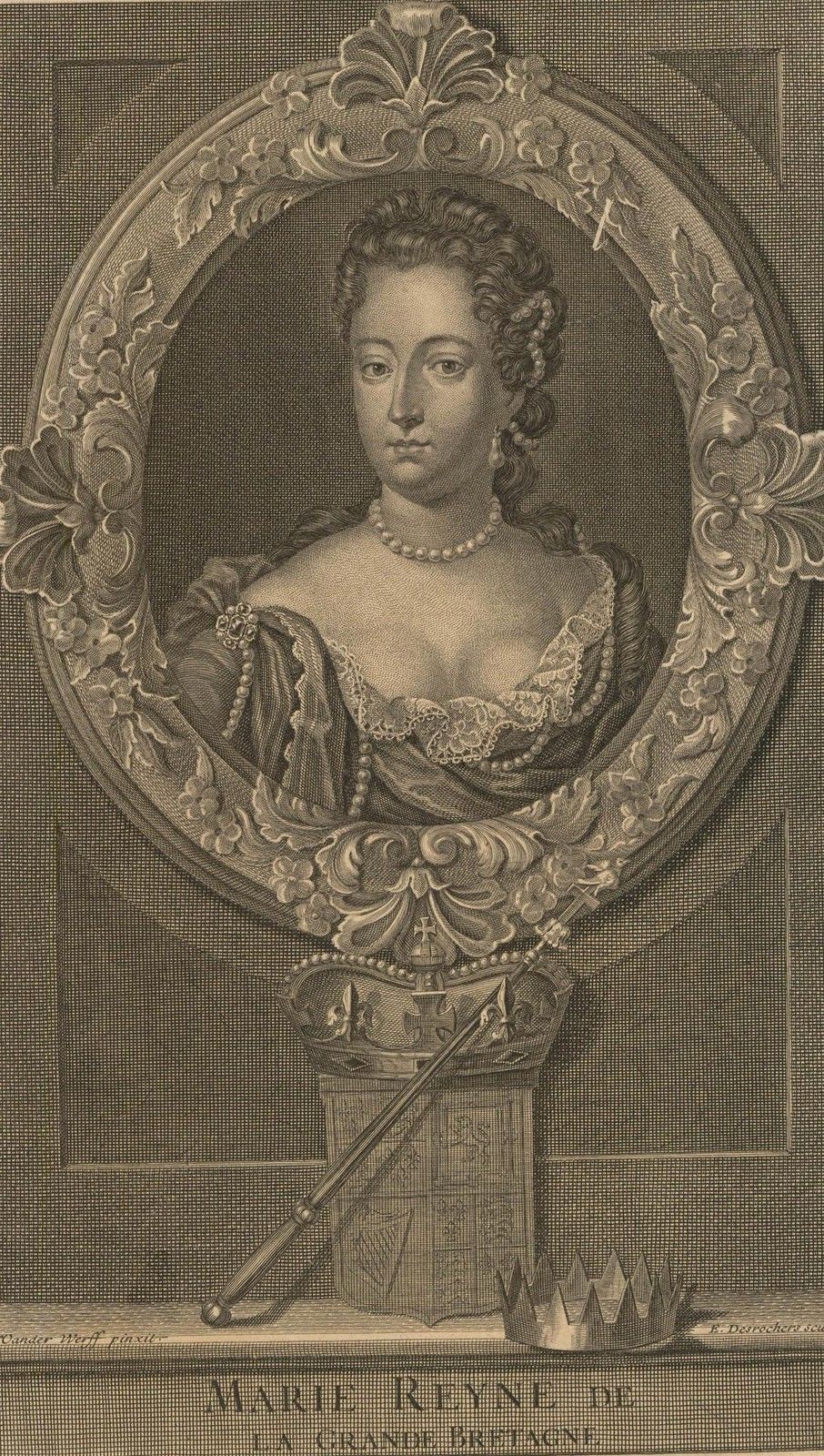 After Adriaen Van Der Werff (1659 1722) 17th Century Engraving, Mary II photo furniture