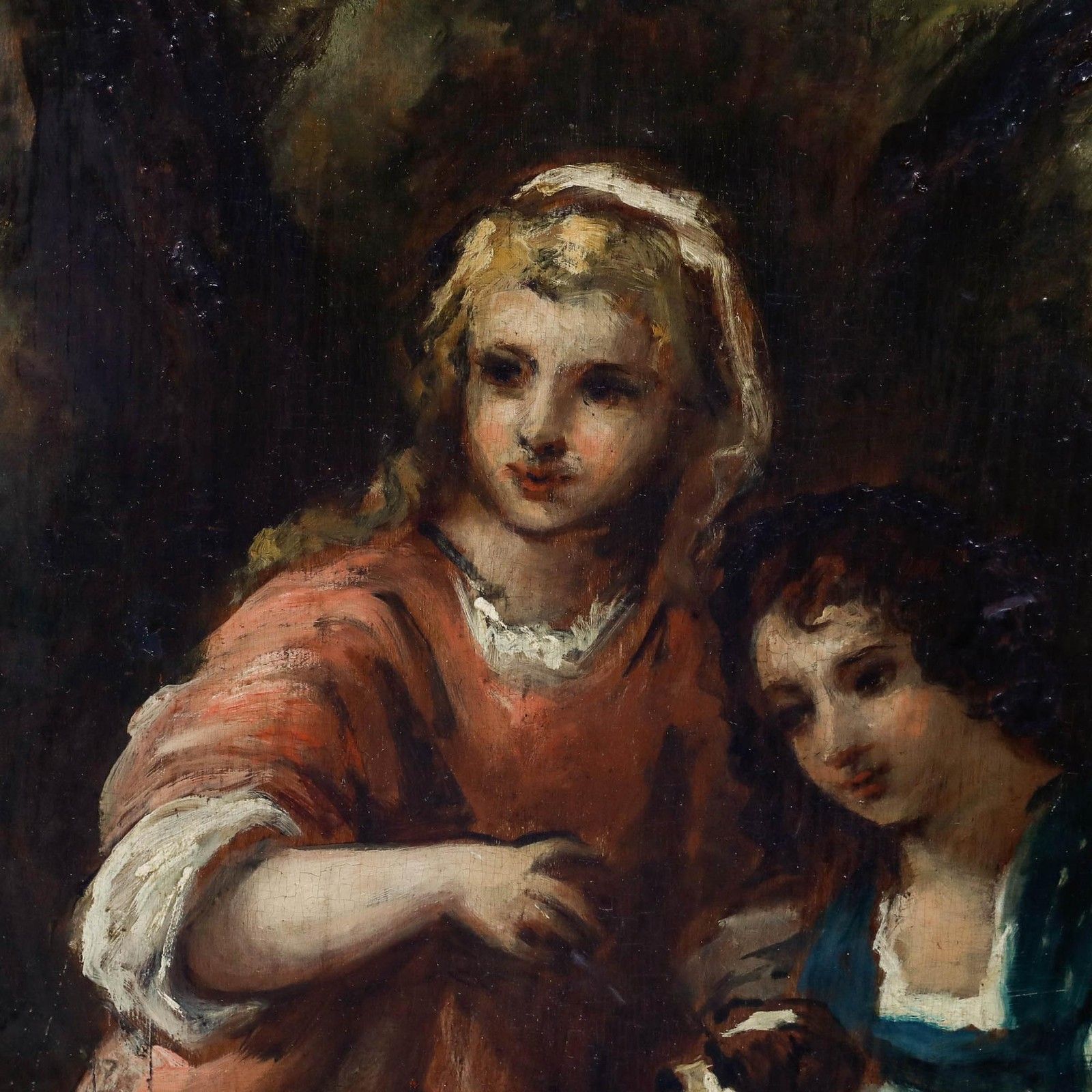 French School  C.1900 Oil The Sisters photo 750.0