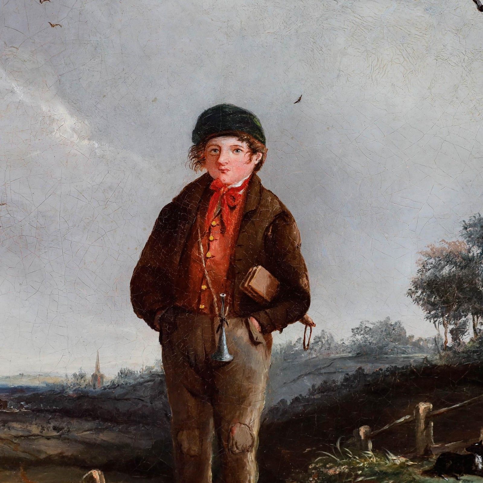 English School 19th Century Oil Portrait Of A Farm Boy With Rattle photo Art