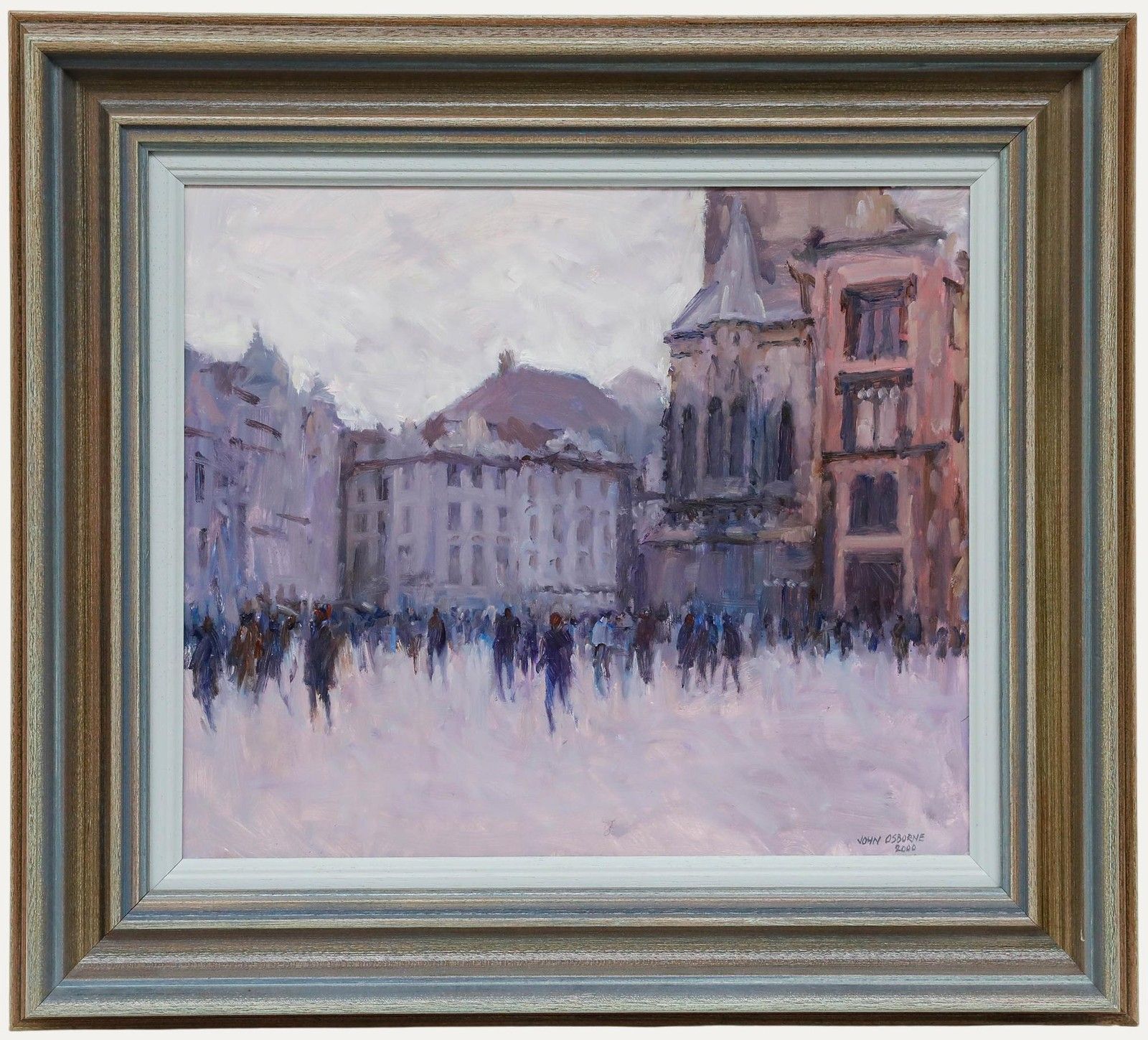 John Osborne (B. 1939) Framed Contemporary Oil, Crowd In The Square