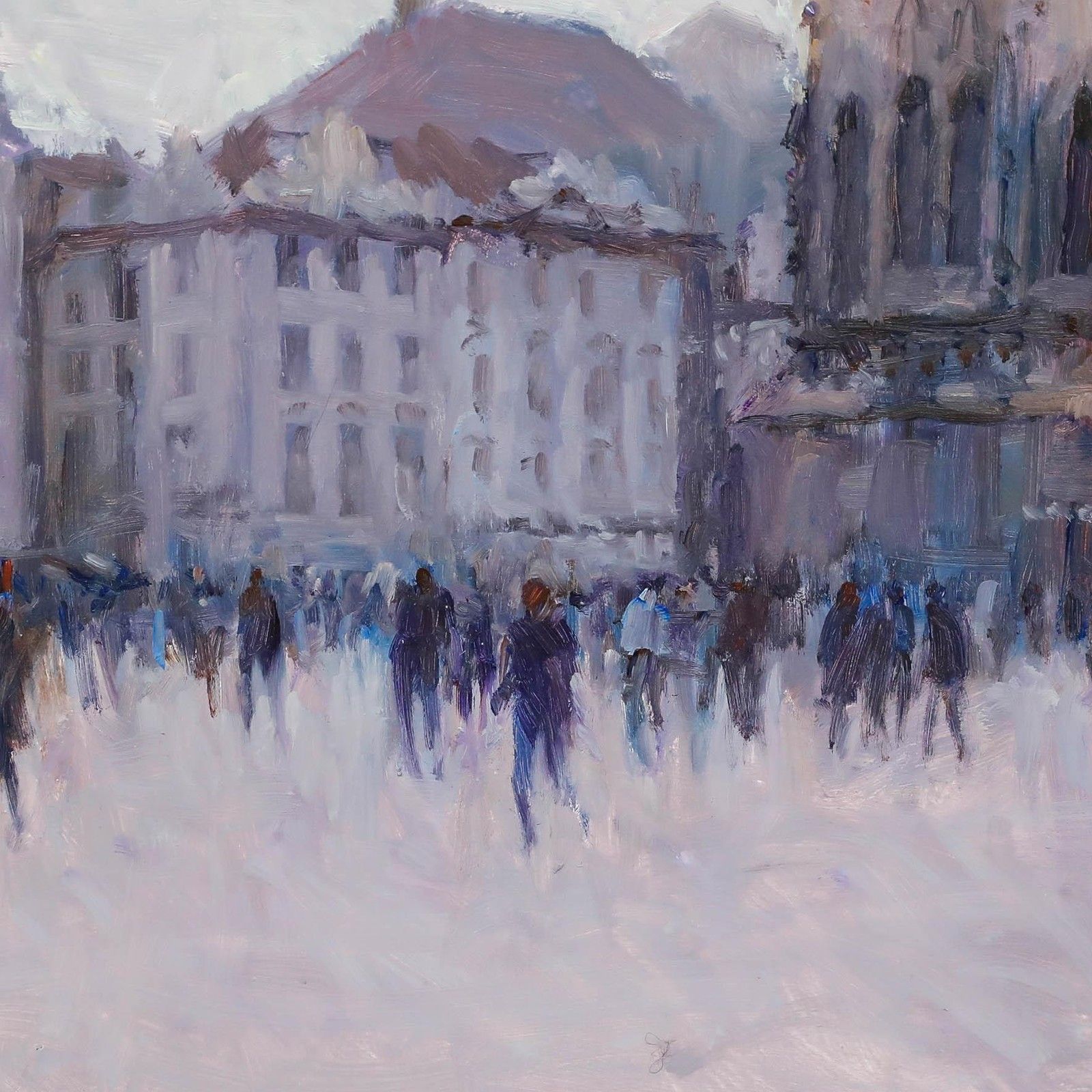 John Osborne (B. 1939) Framed Contemporary Oil, Crowd In The Square photo Art