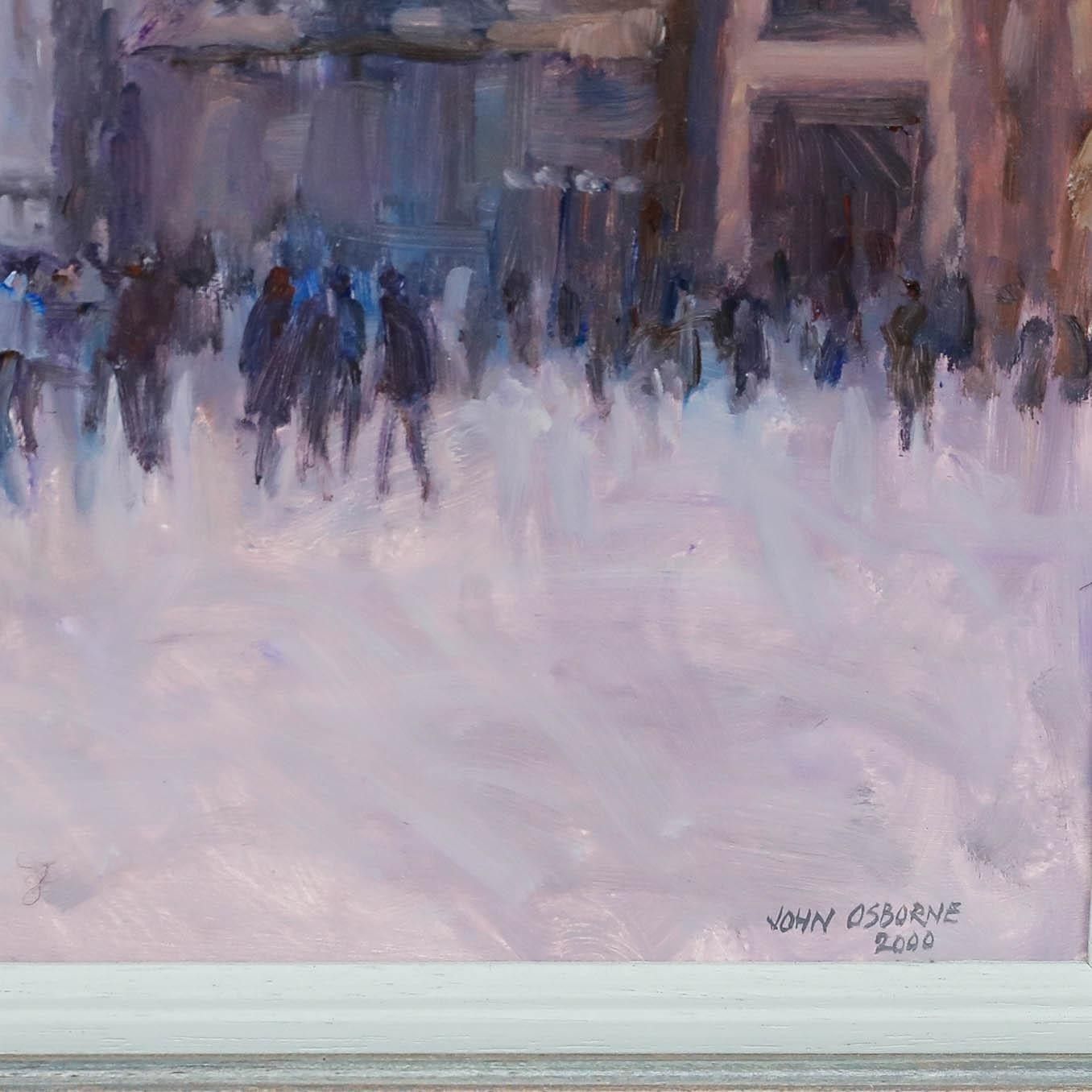 John Osborne (B. 1939) Framed Contemporary Oil, Crowd In The Square photo vinterior
