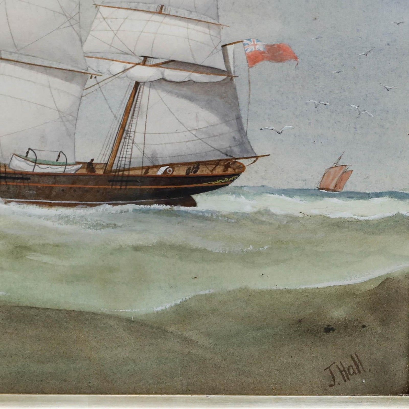 J. Hall Framed Late 19th Century Watercolour, Clippership Sussex photo buy