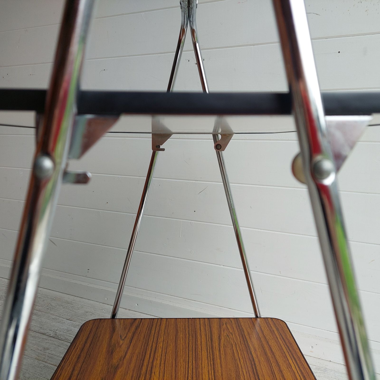 photo for sale Mid Century Folding Teak Effect Formica Drinks Trolley Retro Chrome Bar Cart Germany 70s