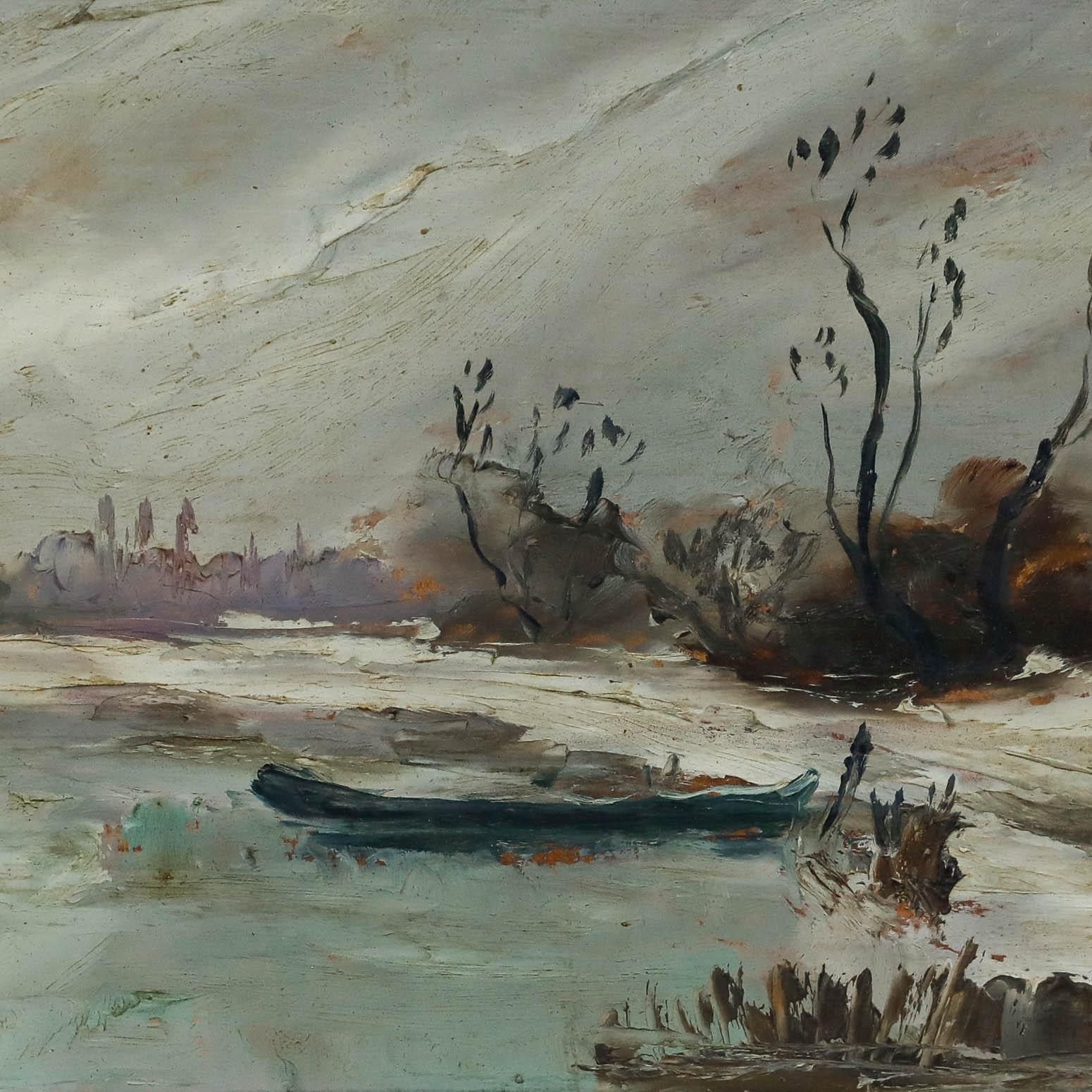 Charles Cuzin (1907 1975) Mid 20th Century Oil, Frozen Lake Scene photo Art