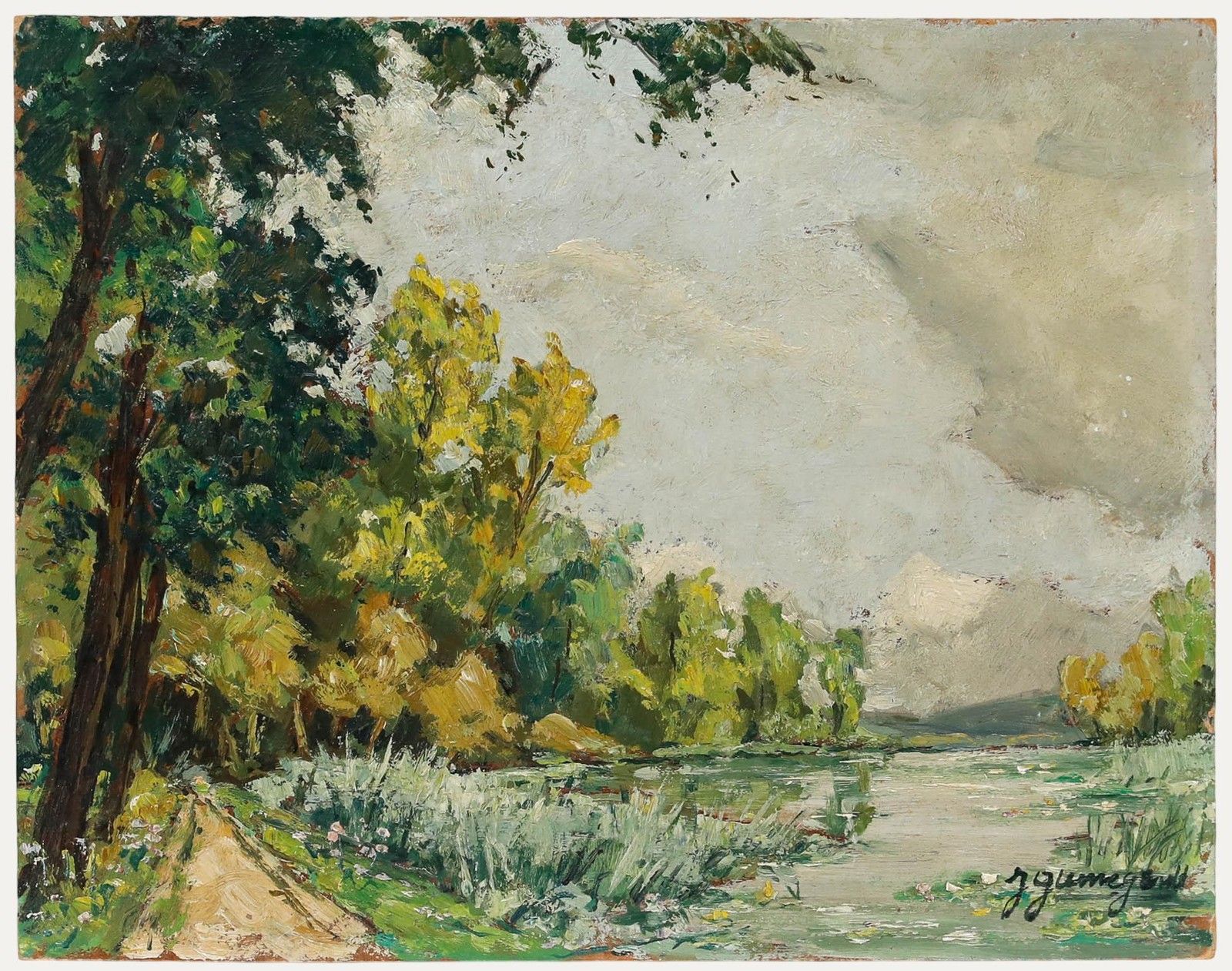 Jean Paul Guinegault (1918 2009) 20th Century Oil, Edge Of The Mayenne River