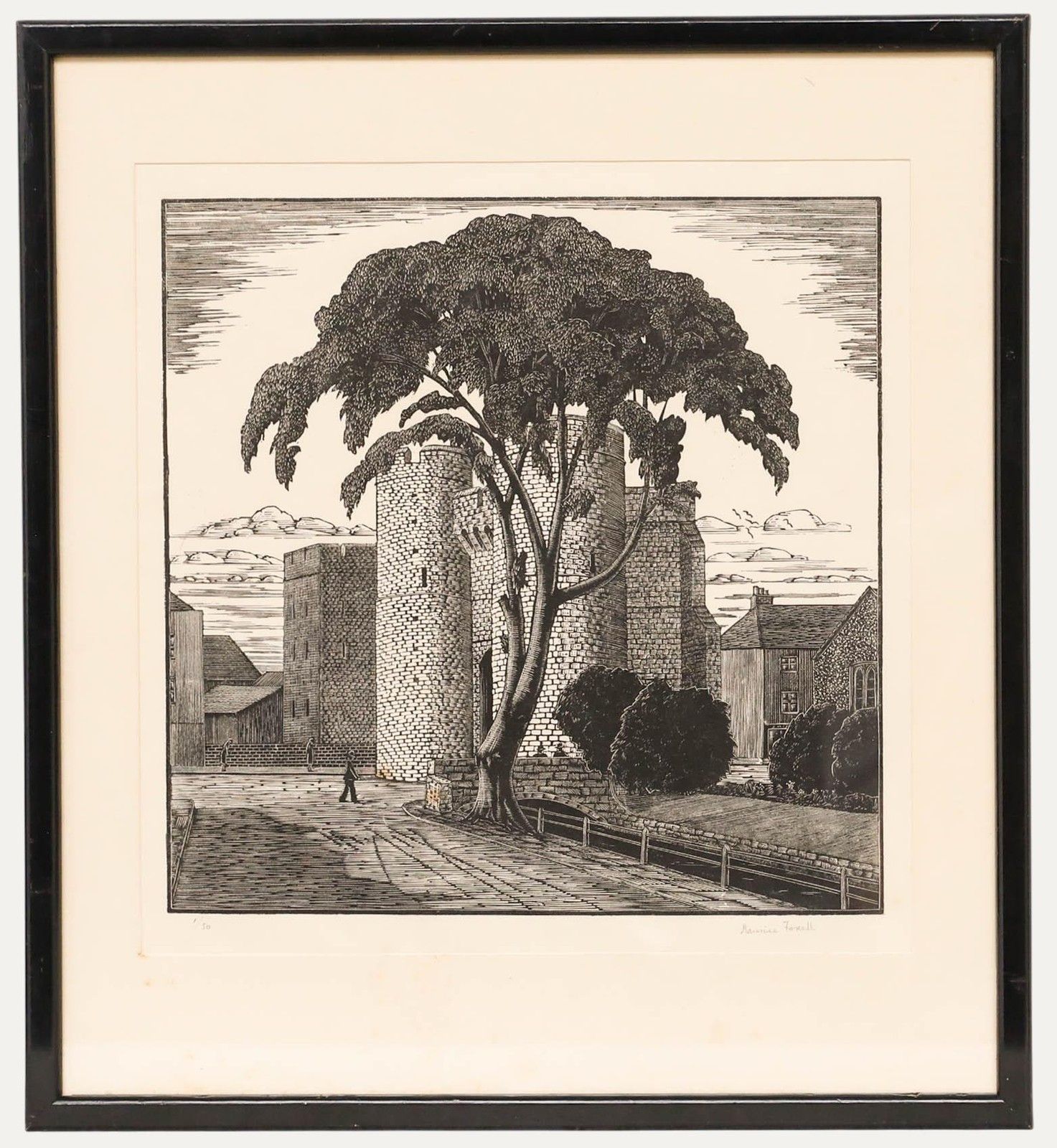 Rev Maurice Frederic Foxell Kcvo (1888 1981) Linoprint, Study Of A Castle