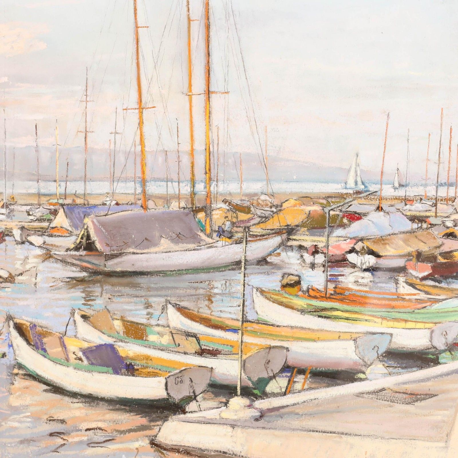 Erna Plachte (1893 1986)  German Mid 20th Century Pastel, Study Of Boats photo Art