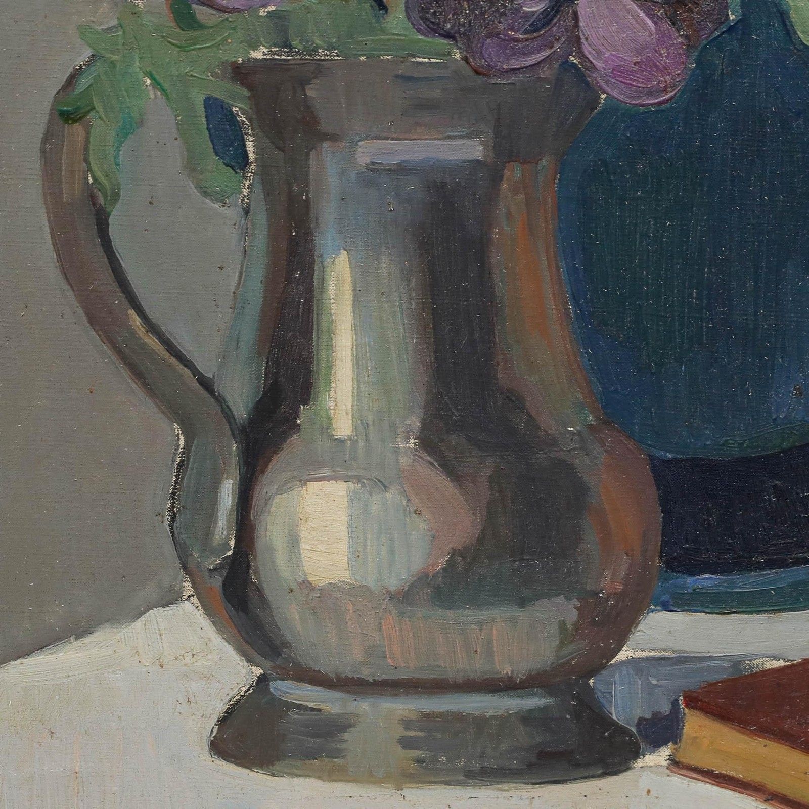 Mid 20th Century Oil Cosmos In A Silver Teapot photo 395.0