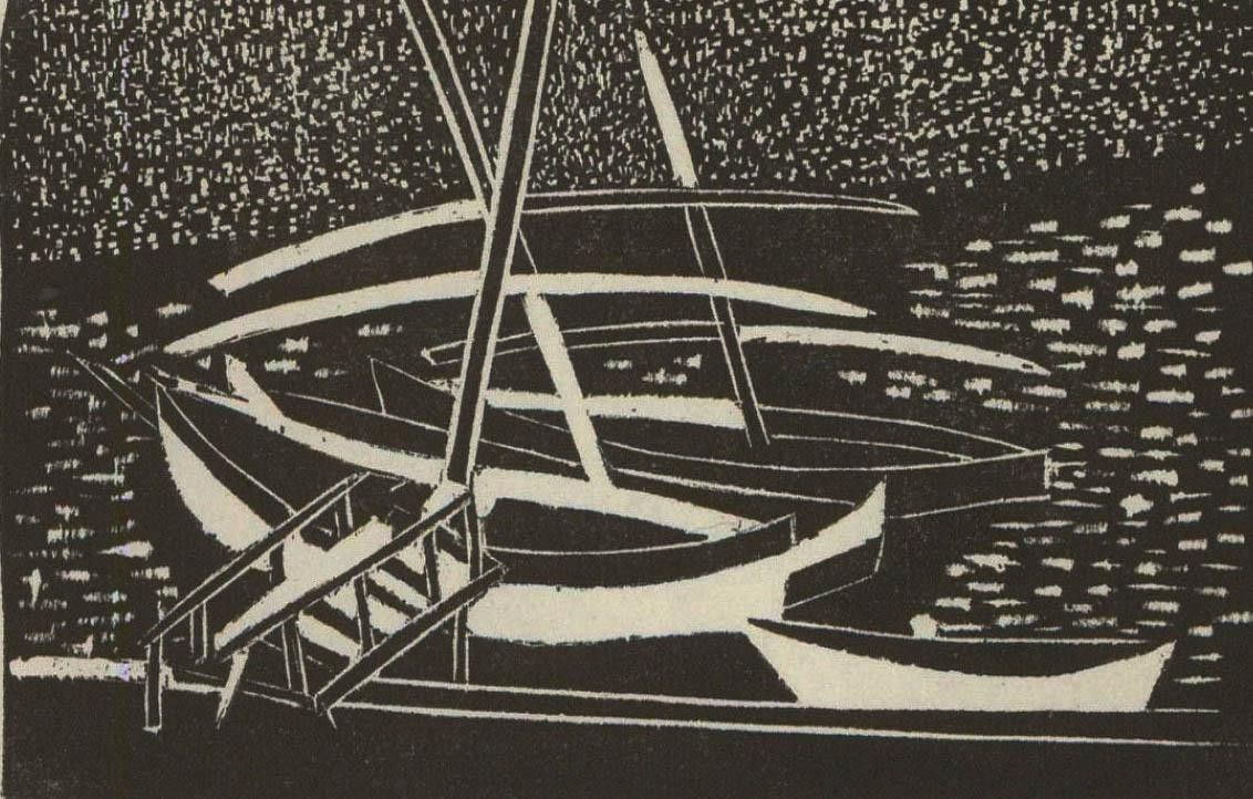 Albert Masri (1927 2020) Mid 20th Century Woodcut, Still Waters photo furniture