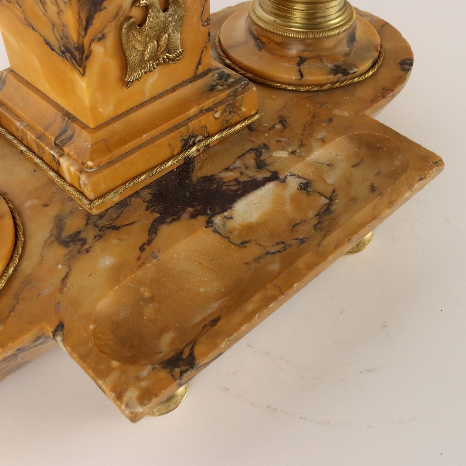 Inkwell In Yellow Marble And Gilded Bronze Italy XIX Century photo vintage