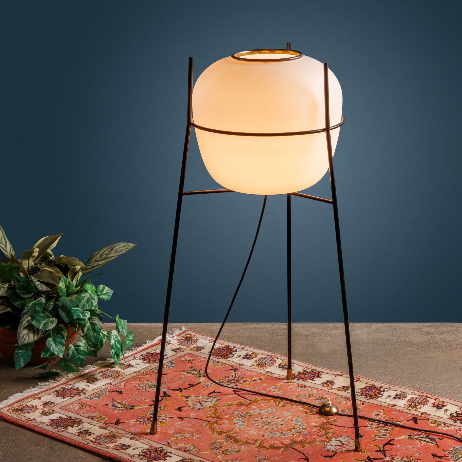 Vintage Stilnovo Floor Lamp Brass Glass Design Italy 1960s