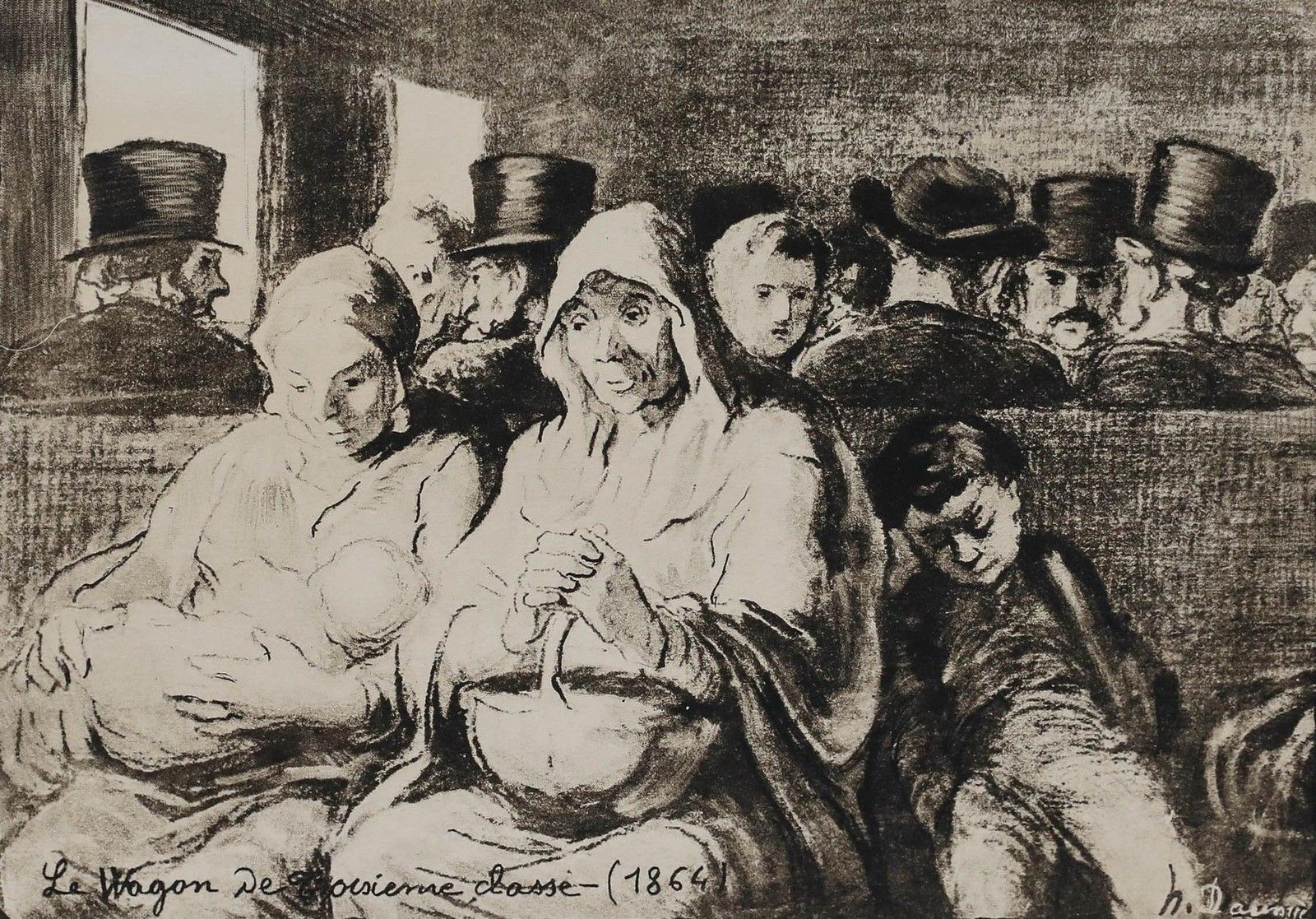 After Honoré Daumier (1808 1879) Lithograph, Le Wagon De Trosieme Classe photo furniture