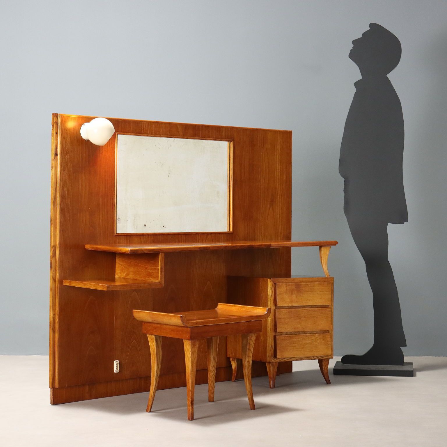 Vintage Dressing Table Oak Veneer Glass Design Italy 1950s 1960s photo for sale