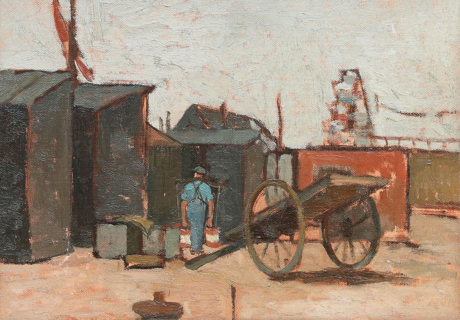 English School Early 20th Century Oil The Builder's Yard photo furniture